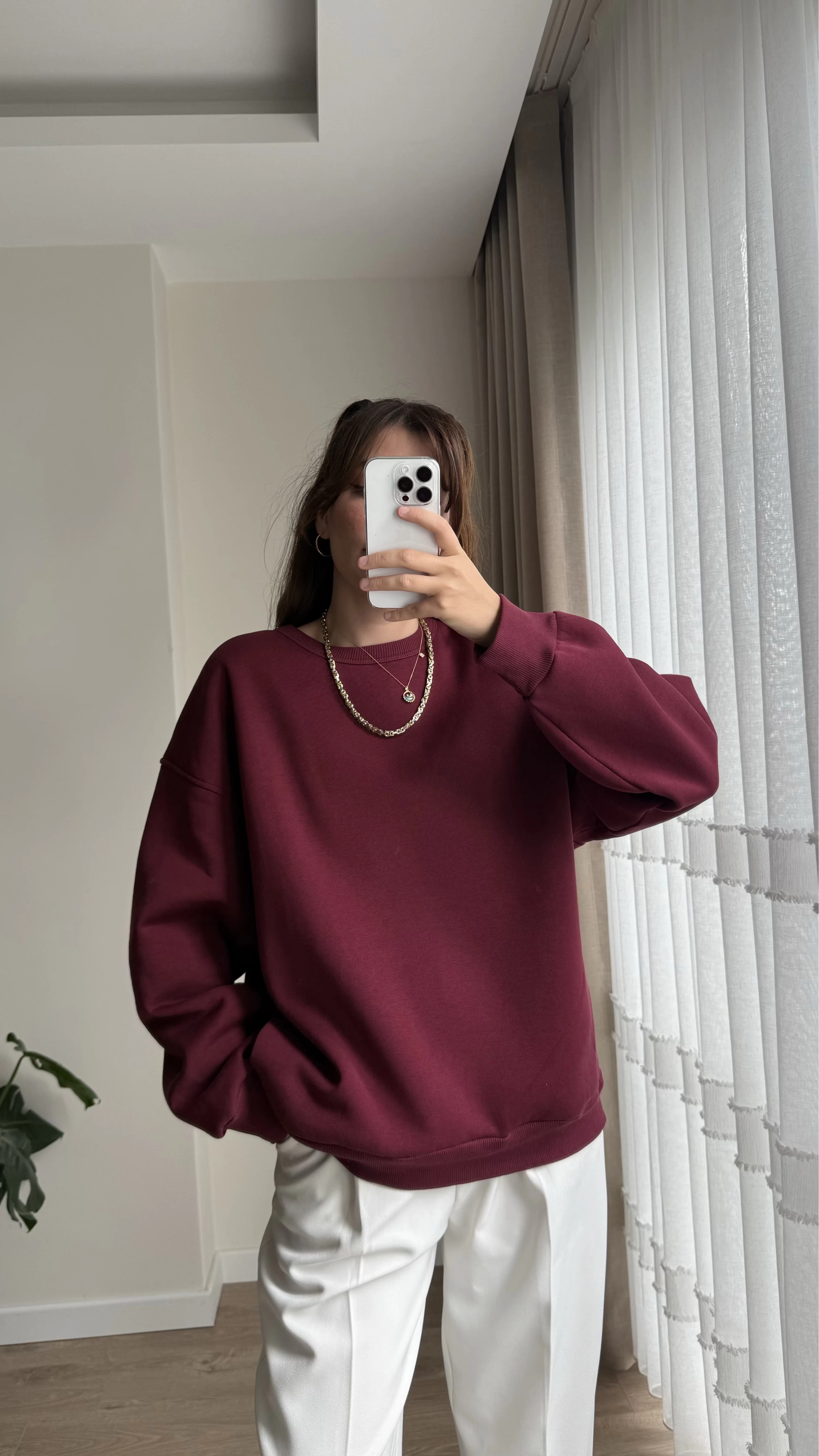 Chloé Oversize Kalın Sweatshirt Uzun Bordo