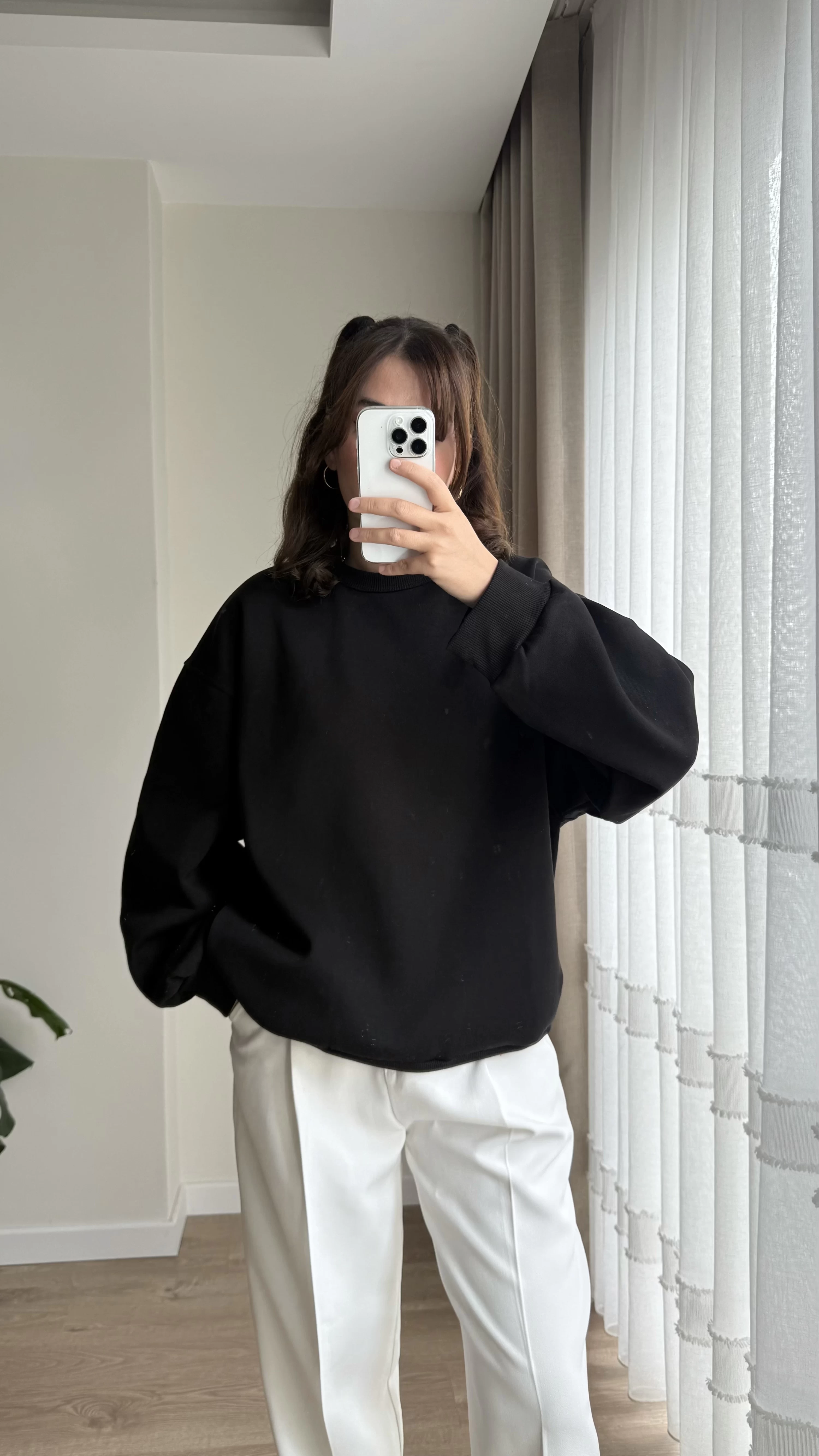 Chloé Oversize Kalın Sweatshirt Uzun Siyah