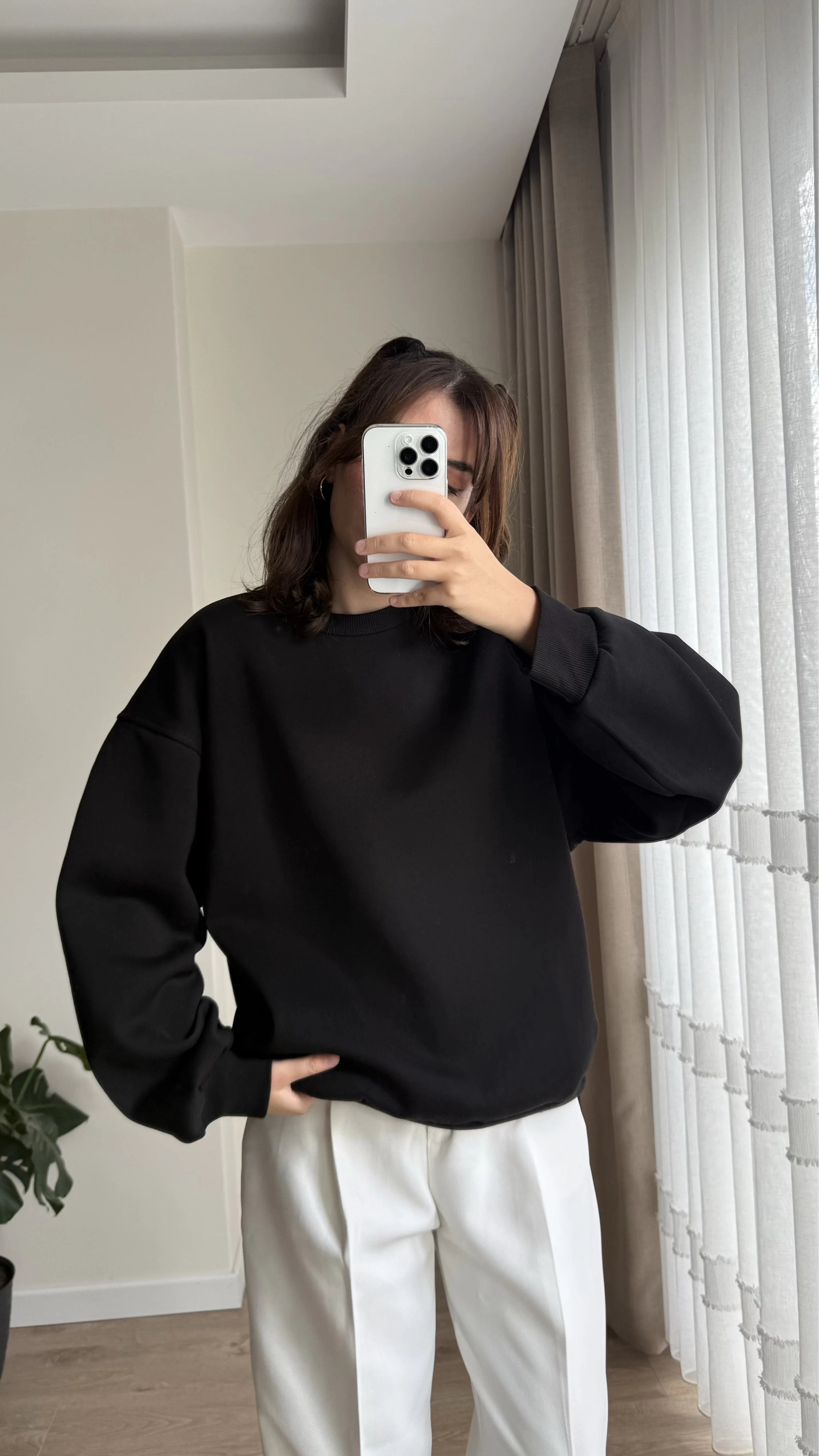 Chloé Oversize Kalın Sweatshirt Uzun Siyah