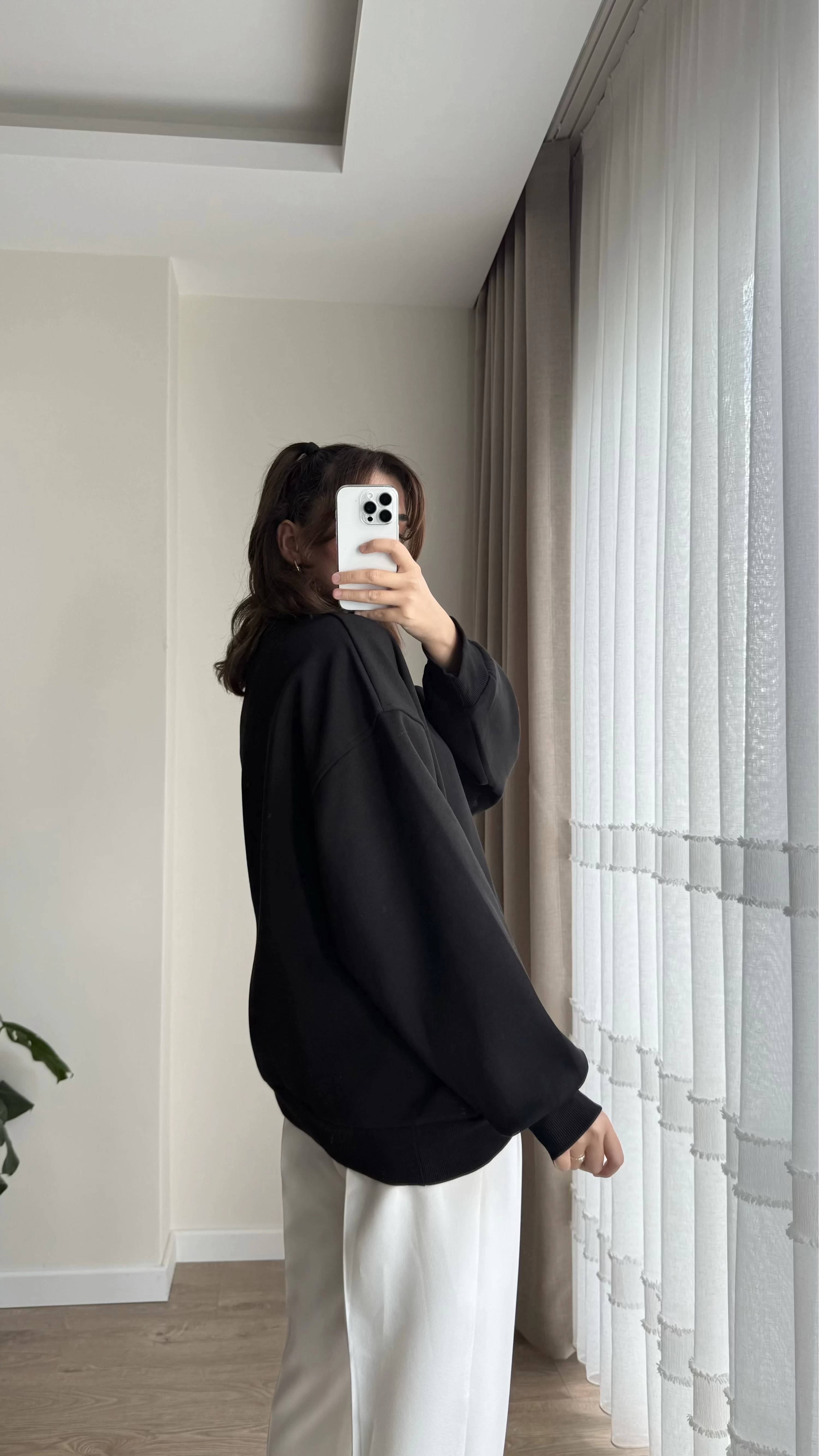 Chloé Oversize Kalın Sweatshirt Uzun Siyah