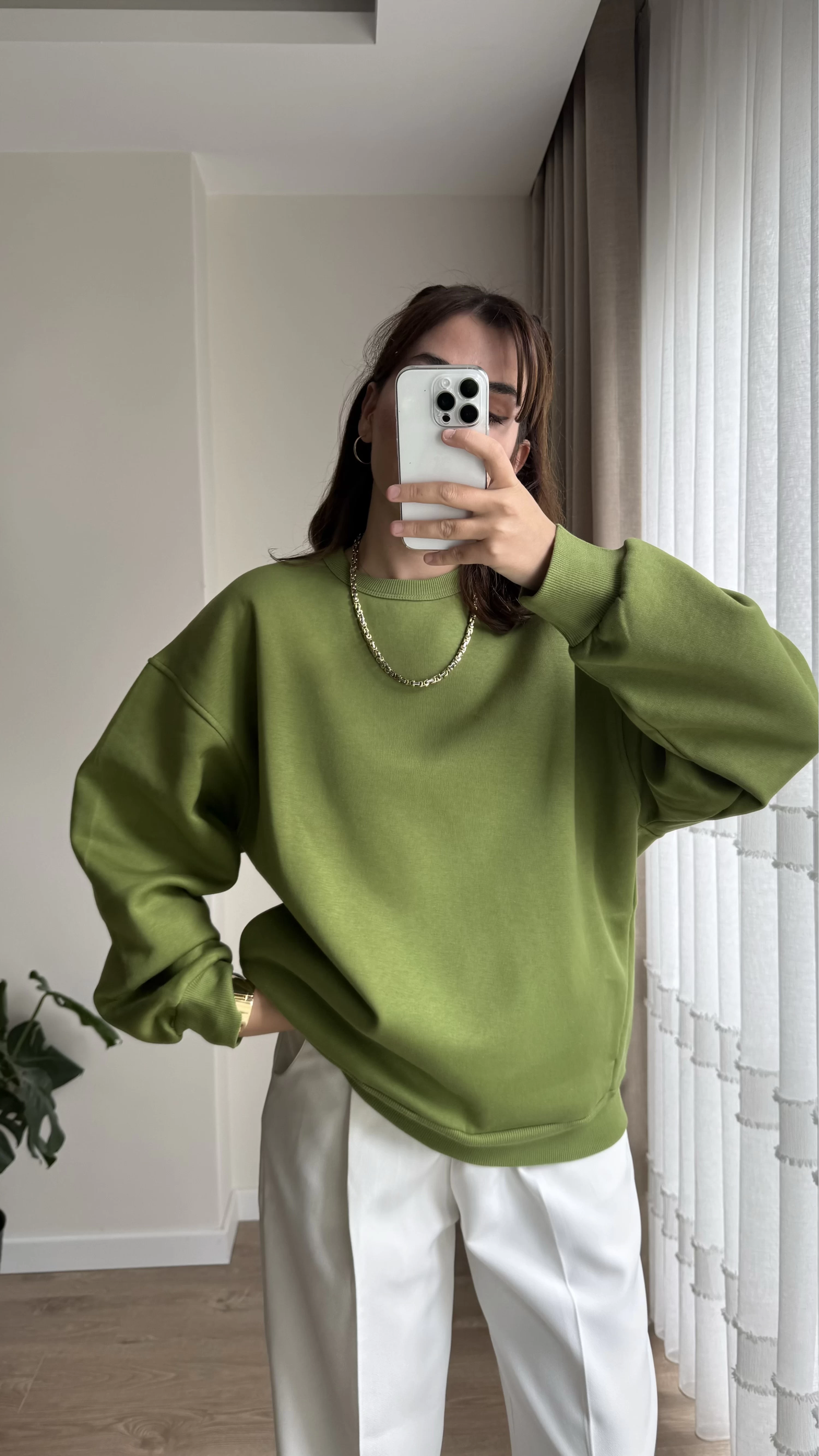 Chloé Oversize Kalın Sweatshirt Uzun Yeşil