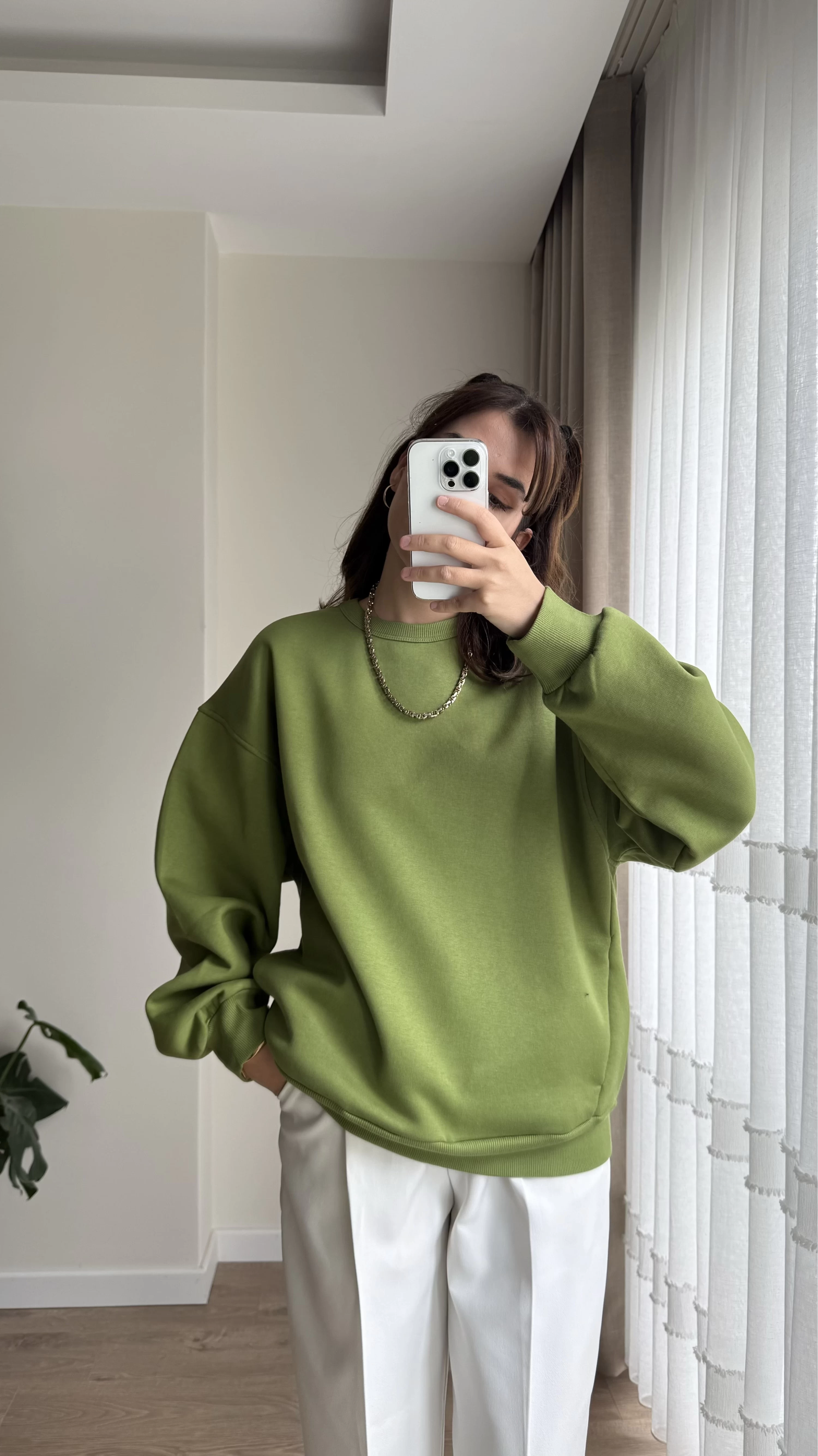 Chloé Oversize Kalın Sweatshirt Uzun Yeşil