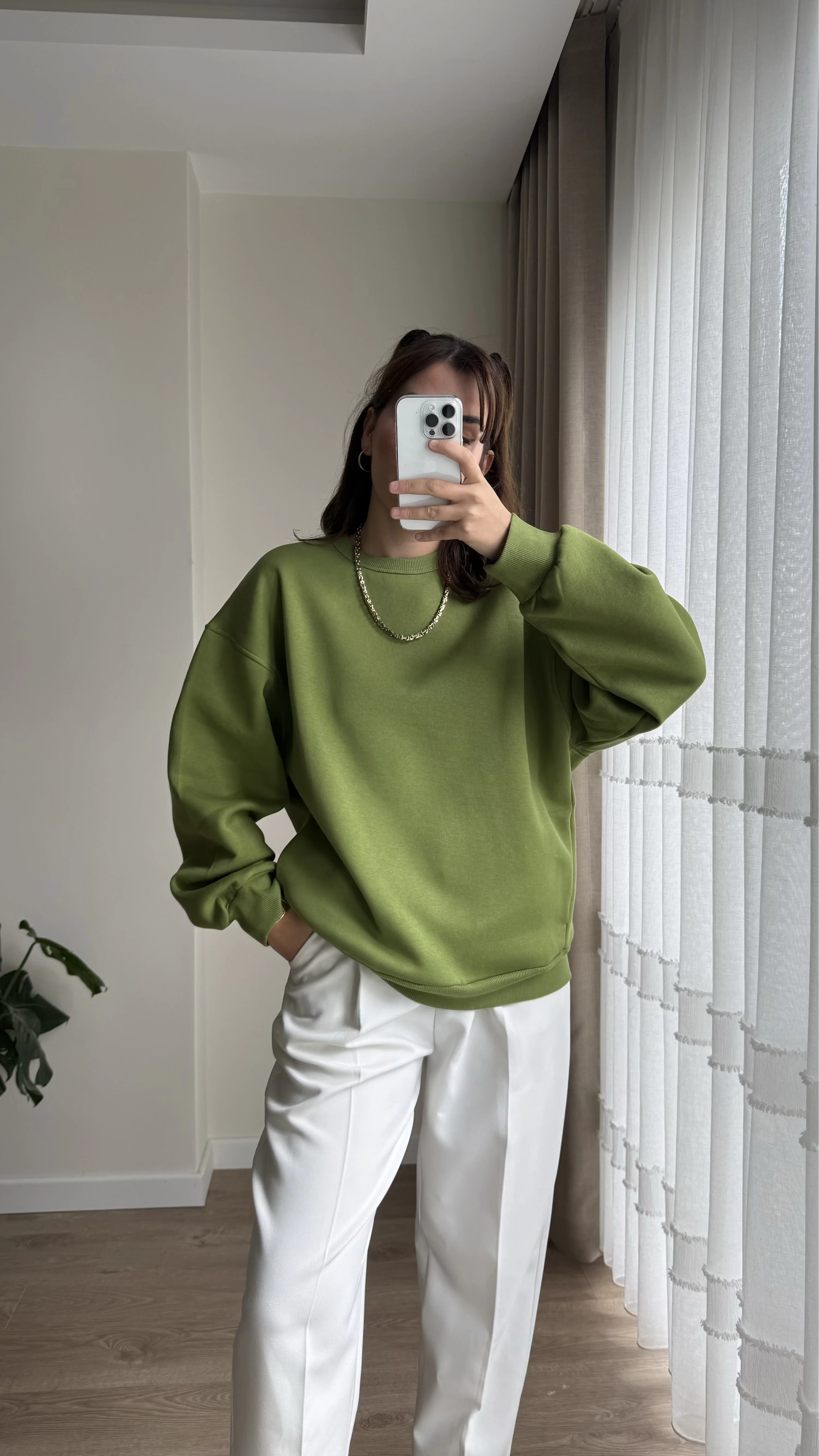 Chloé Oversize Kalın Sweatshirt Uzun Yeşil