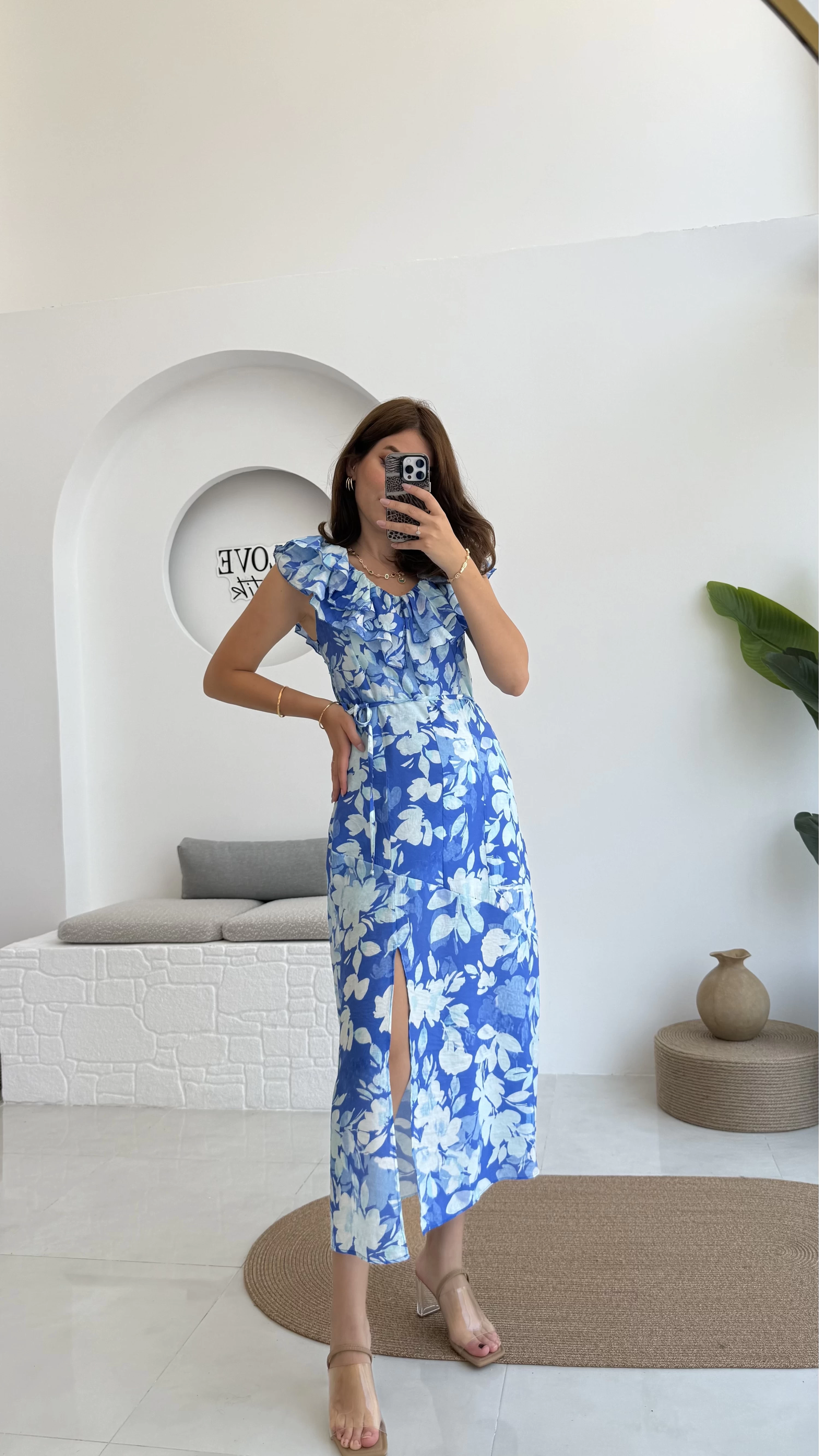 Çiçek Desenli Elbise - 3064 - Mavi