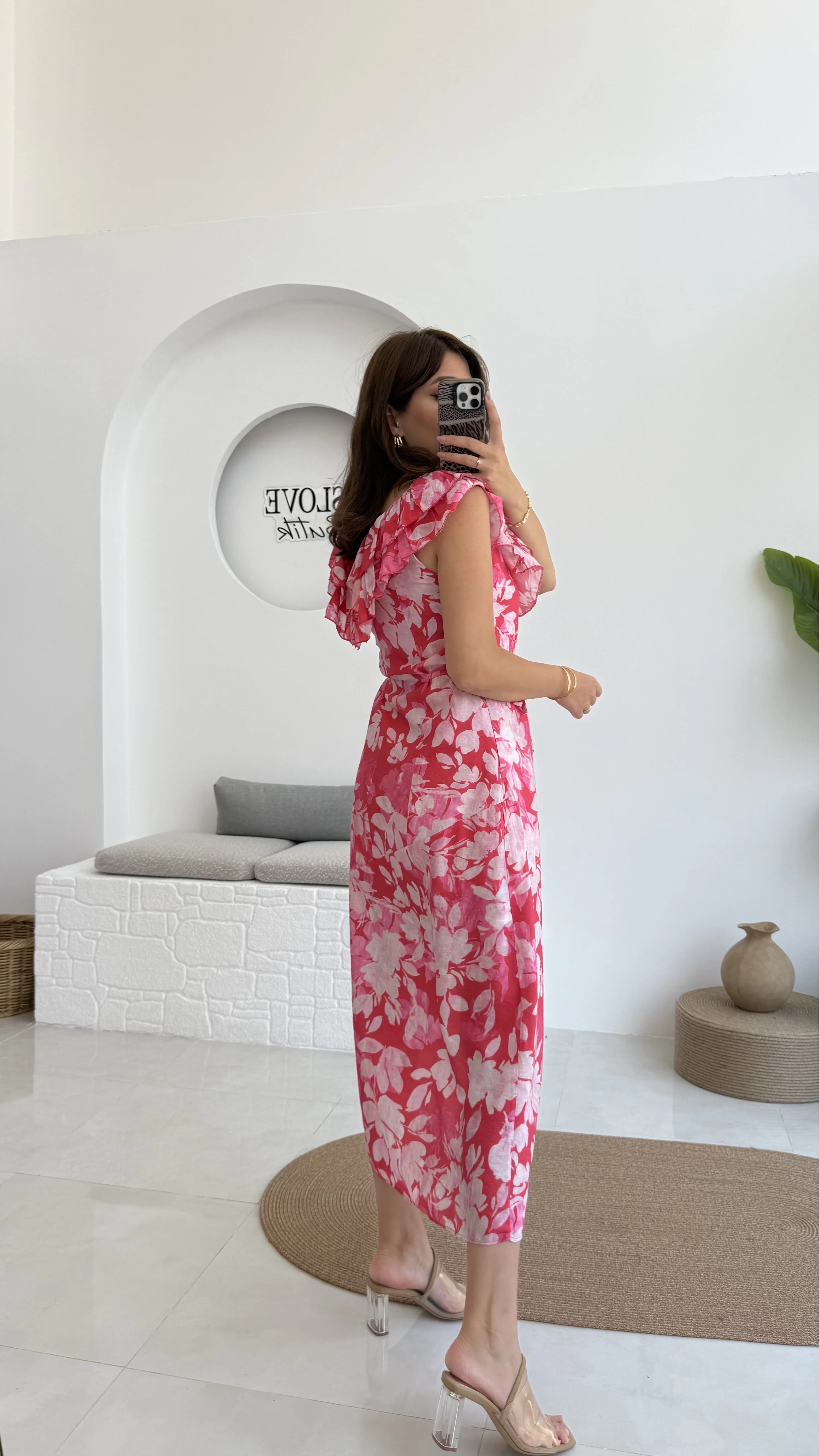 Çiçek Desenli Elbise - 3064 - Pembe