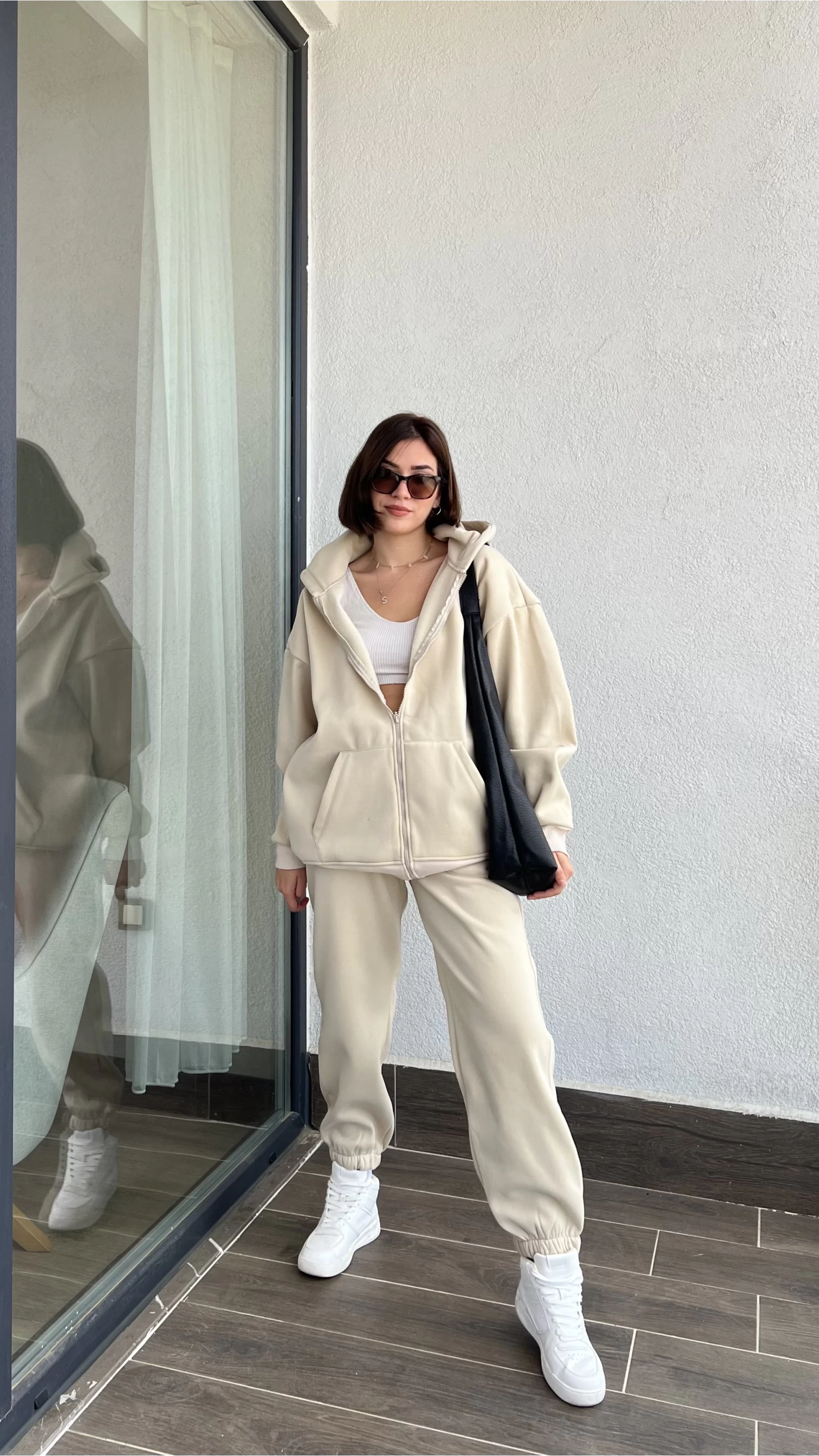 Clou Bej Oversize Hırkalı Takım