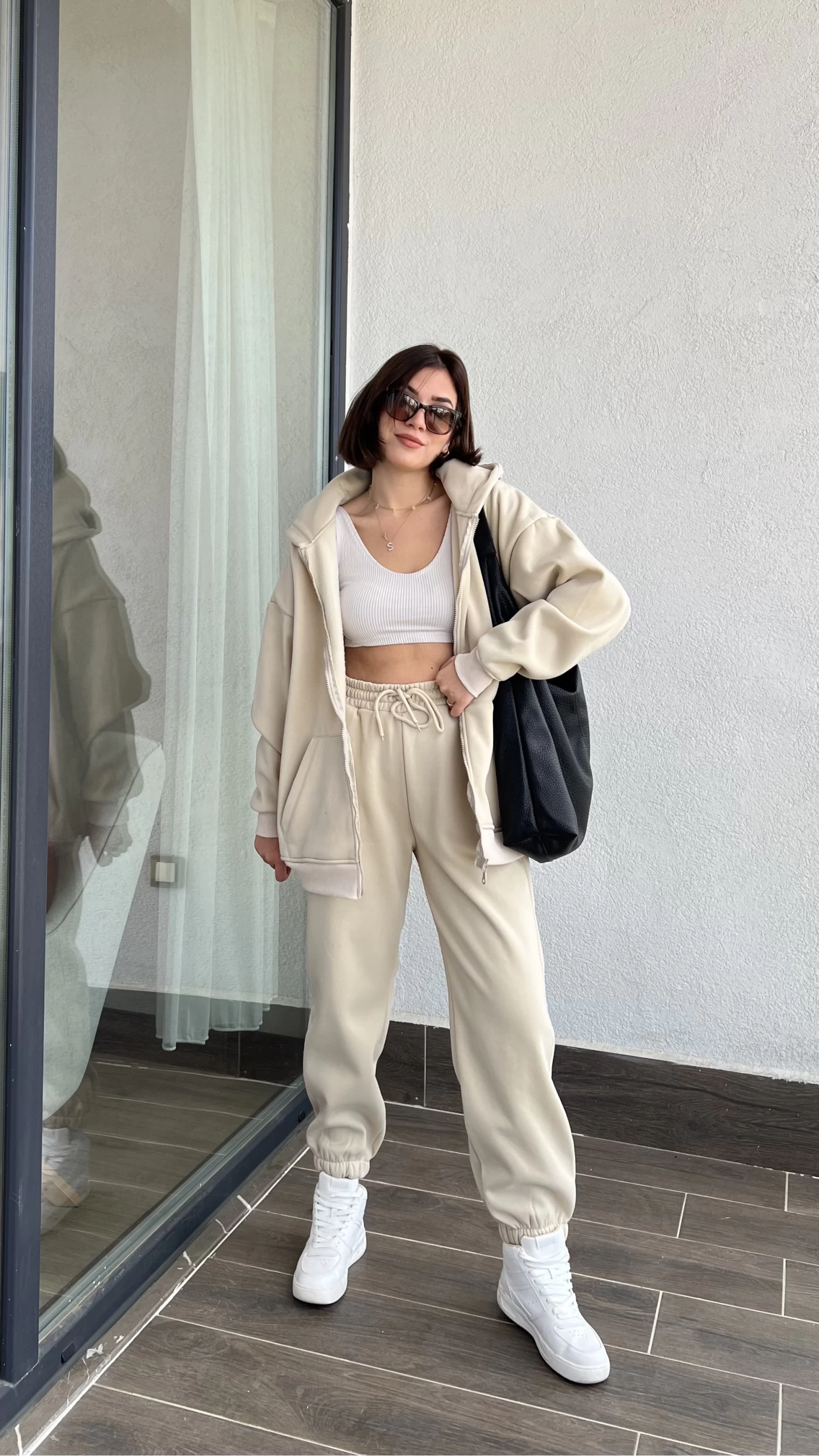 Clou Bej Oversize Hırkalı Takım