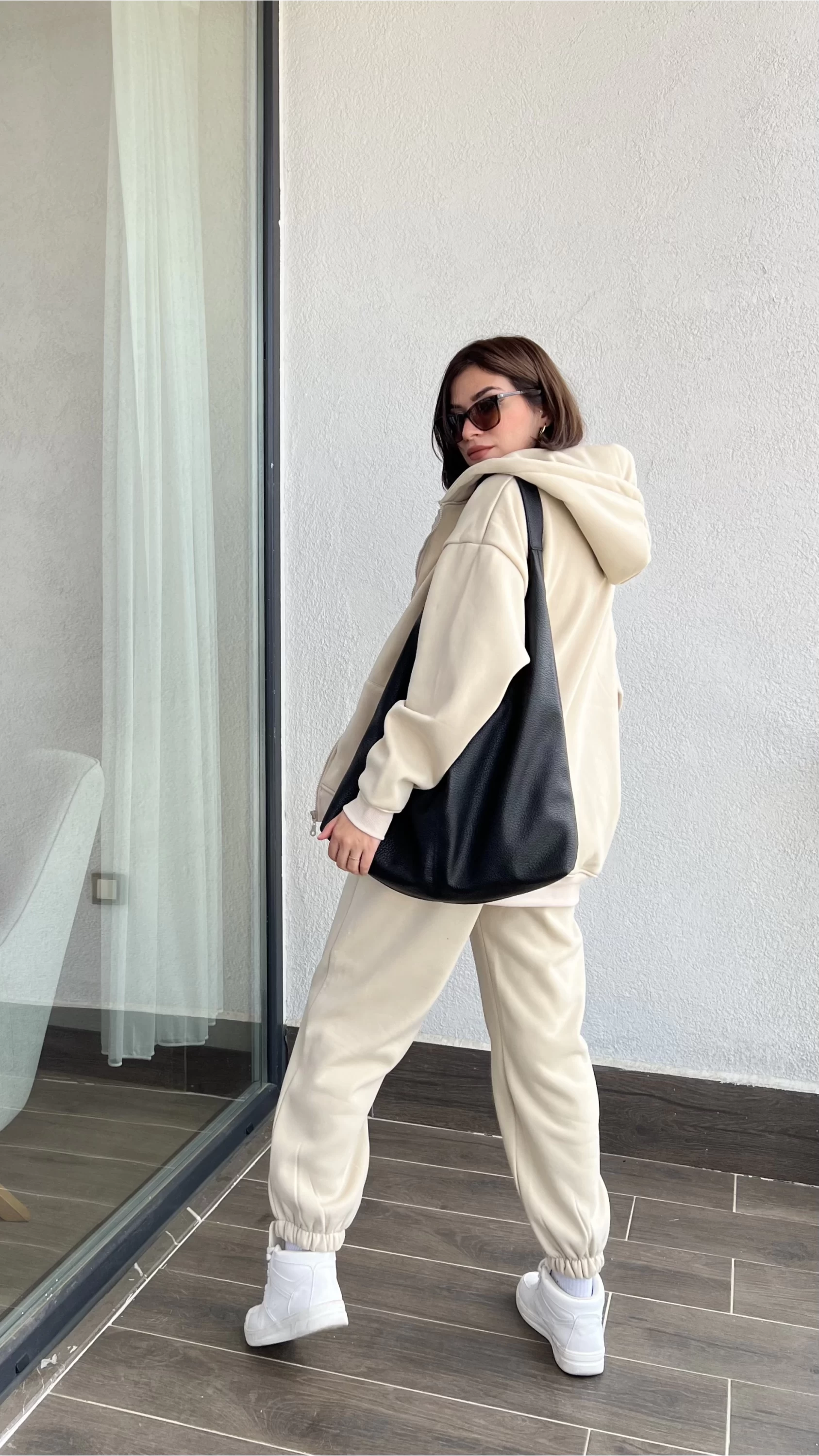 Clou Bej Oversize Hırkalı Takım