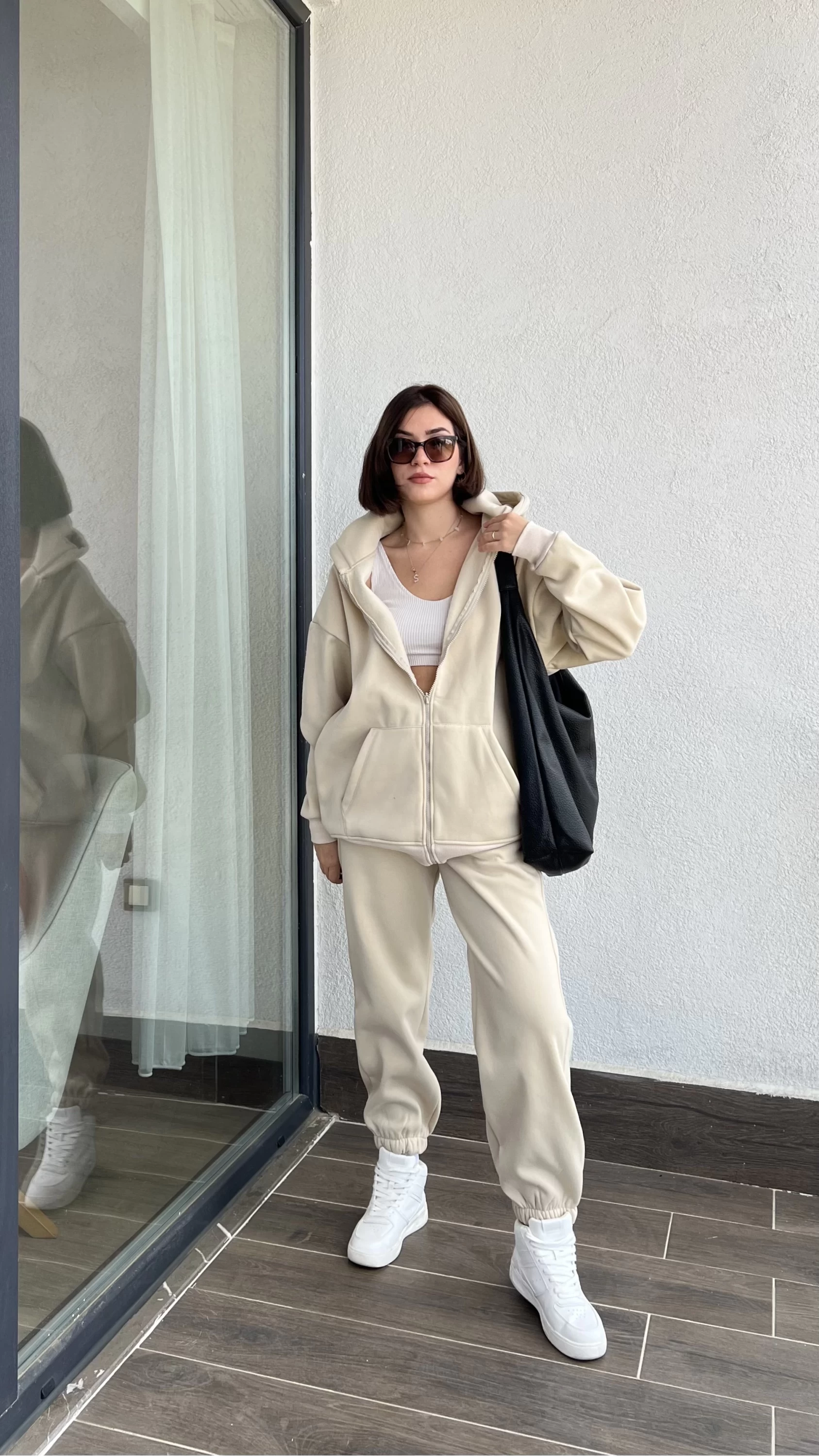 Clou Bej Oversize Hırkalı Takım