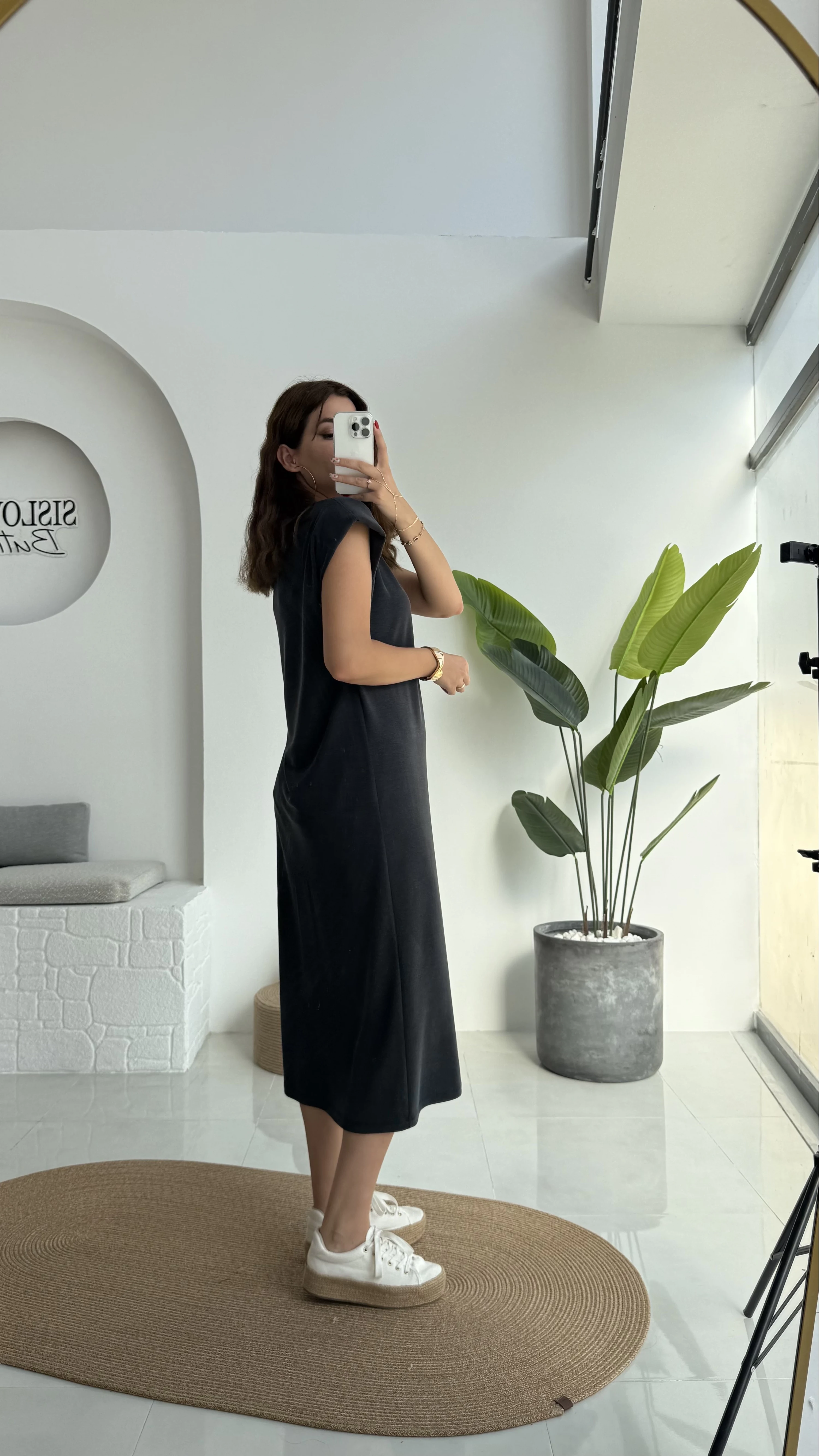 Clover Vatkalı Elbise - Koyu Antrasit