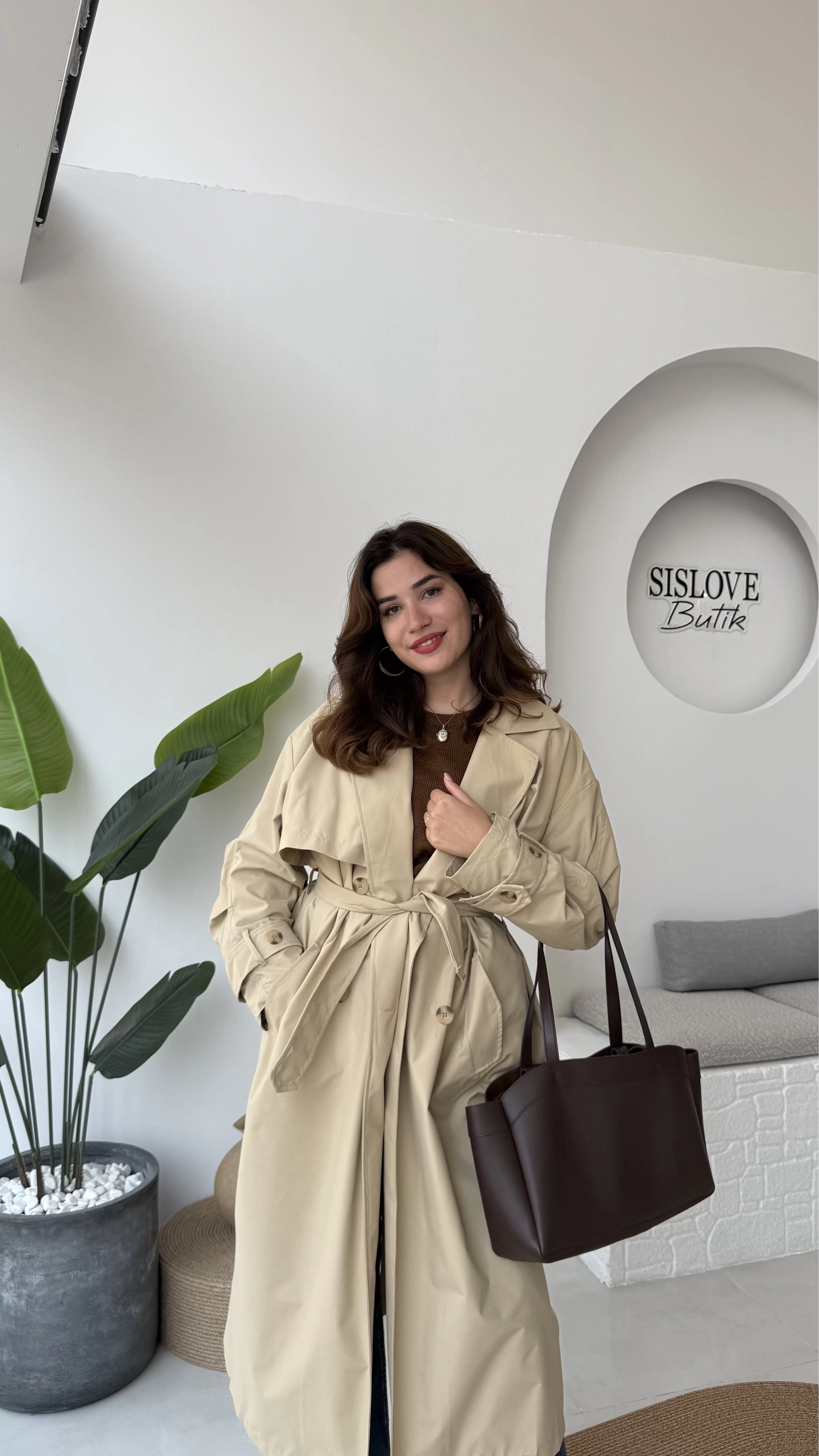 Cool Kuşaklı Cepli Trençkot Koyu Taş Kod: 9419