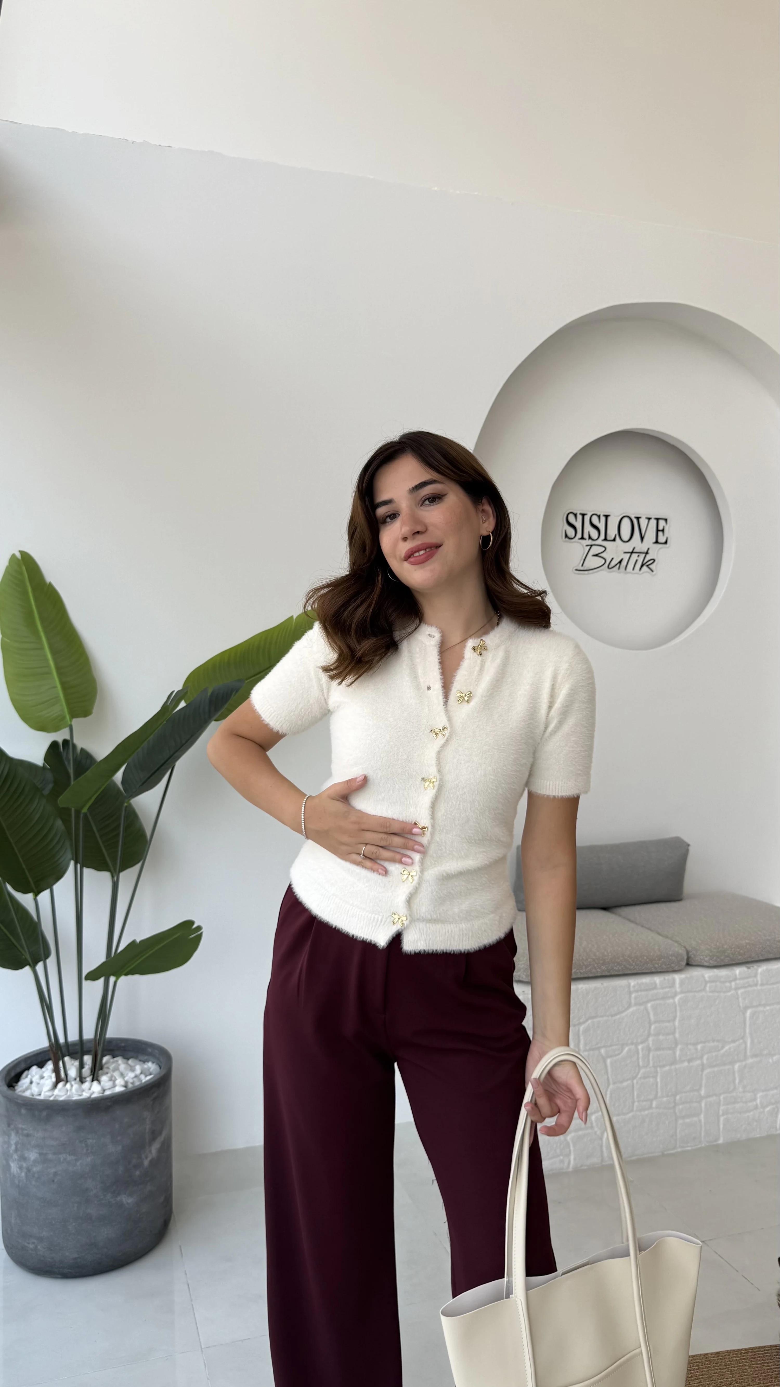 Coquette Kurdele Düğmeli Hırka - Kırık Beyaz - 25033