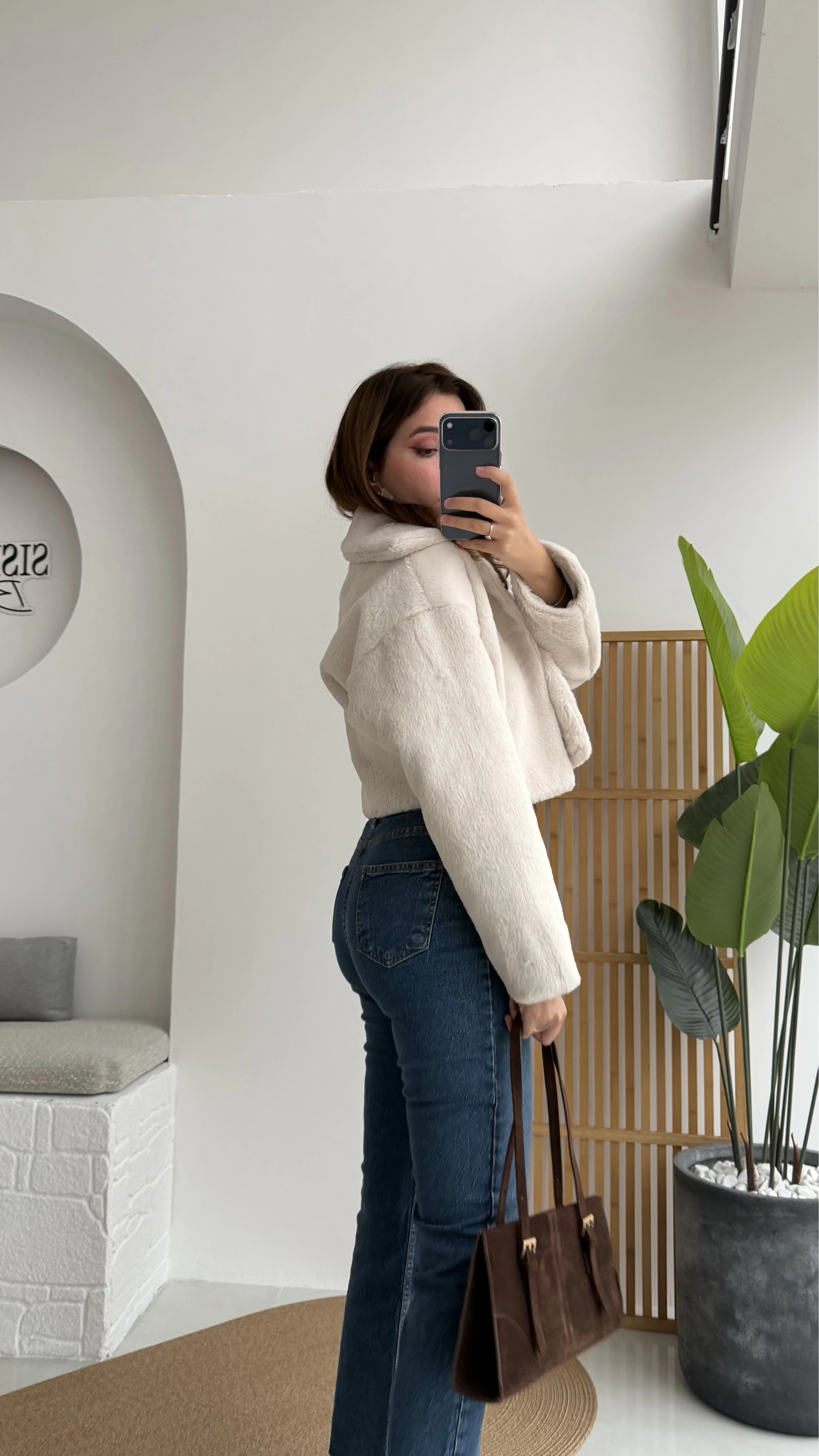 Crema Crop Kürk Mont Beyaz Kod - Kod: 9620