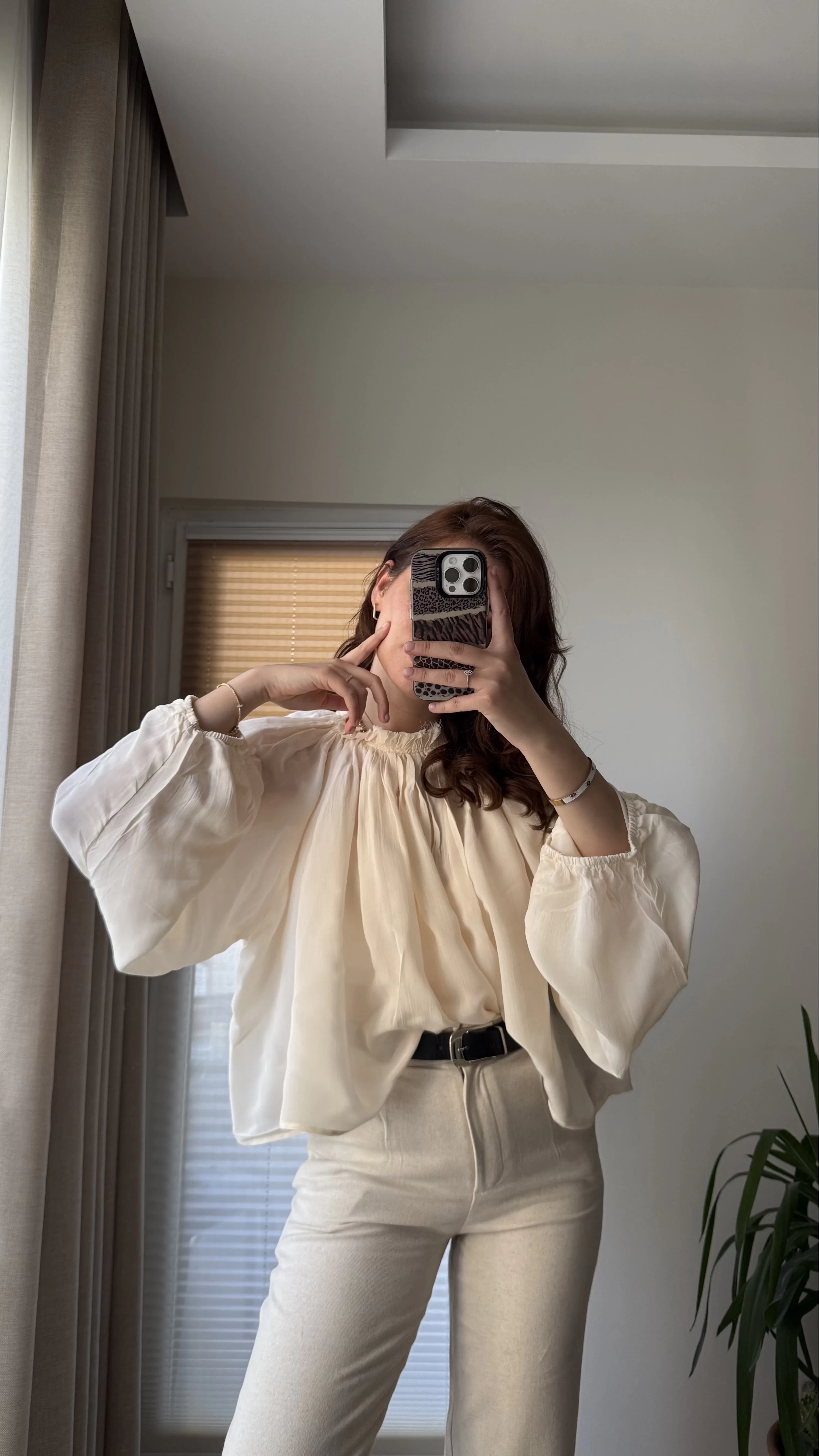Crema Tül Bluz Krem
