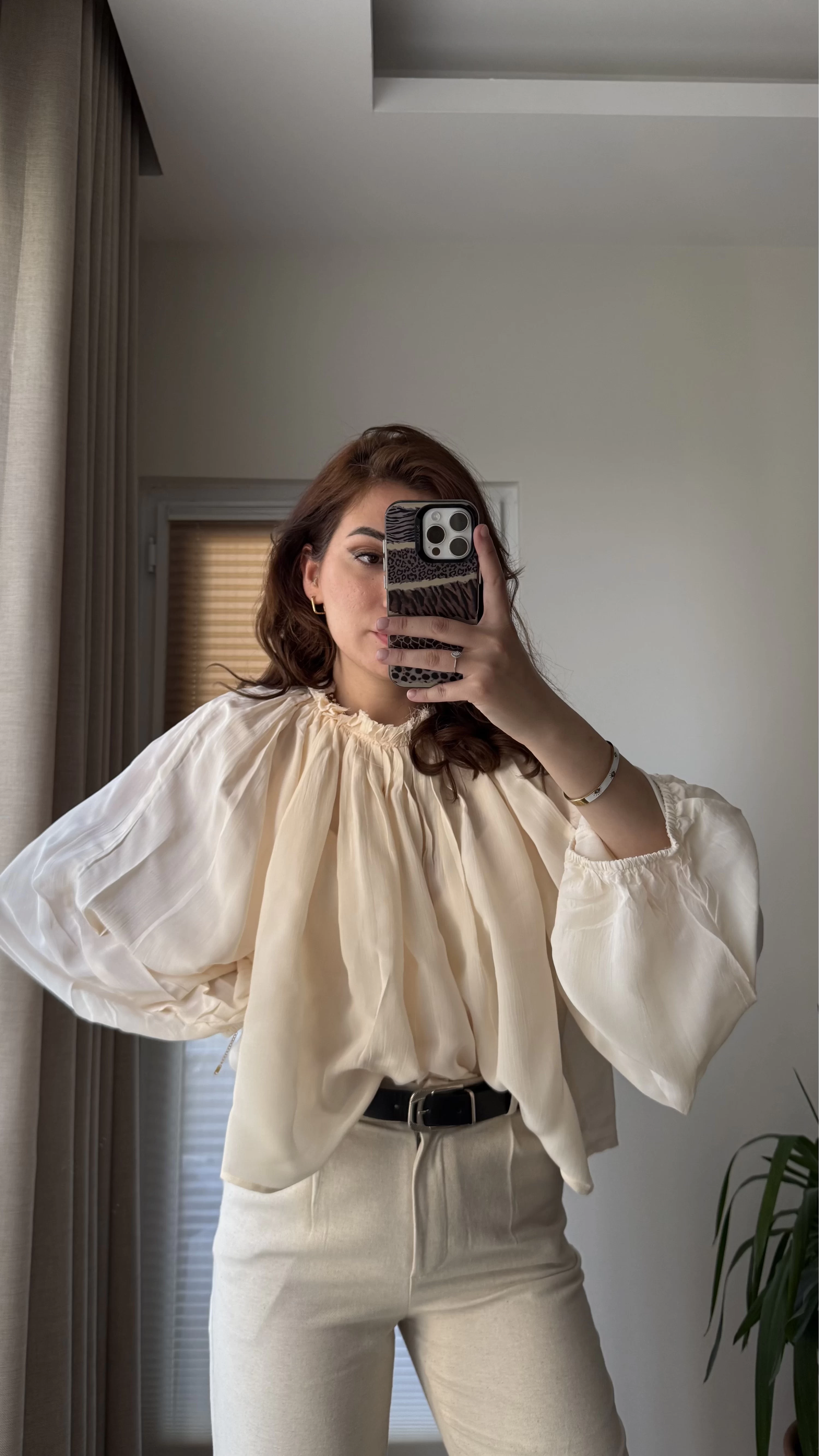 Crema Tül Bluz Krem