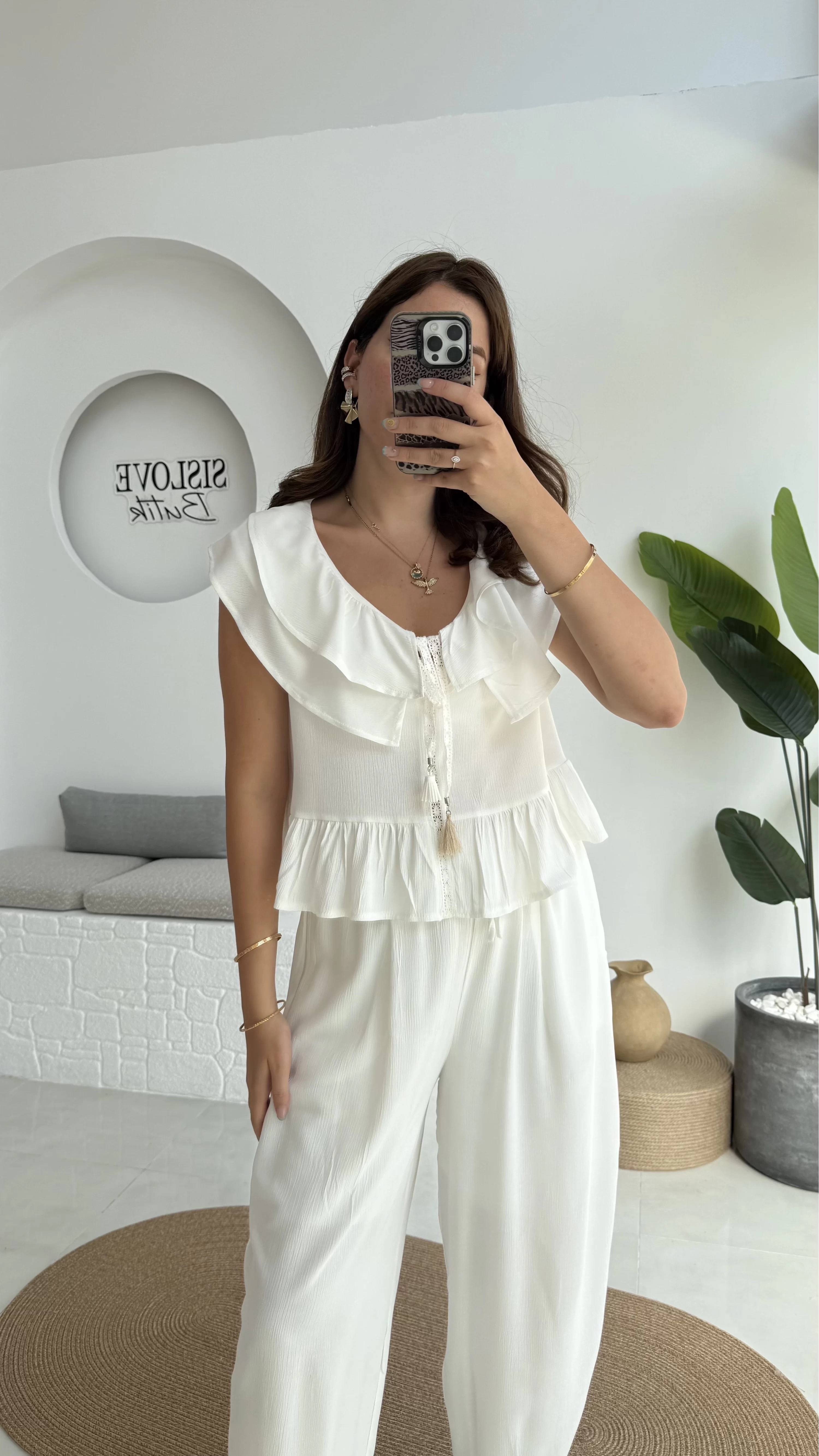 Cute Volanlı Pensli Takım - 1000-3000 - Beyaz