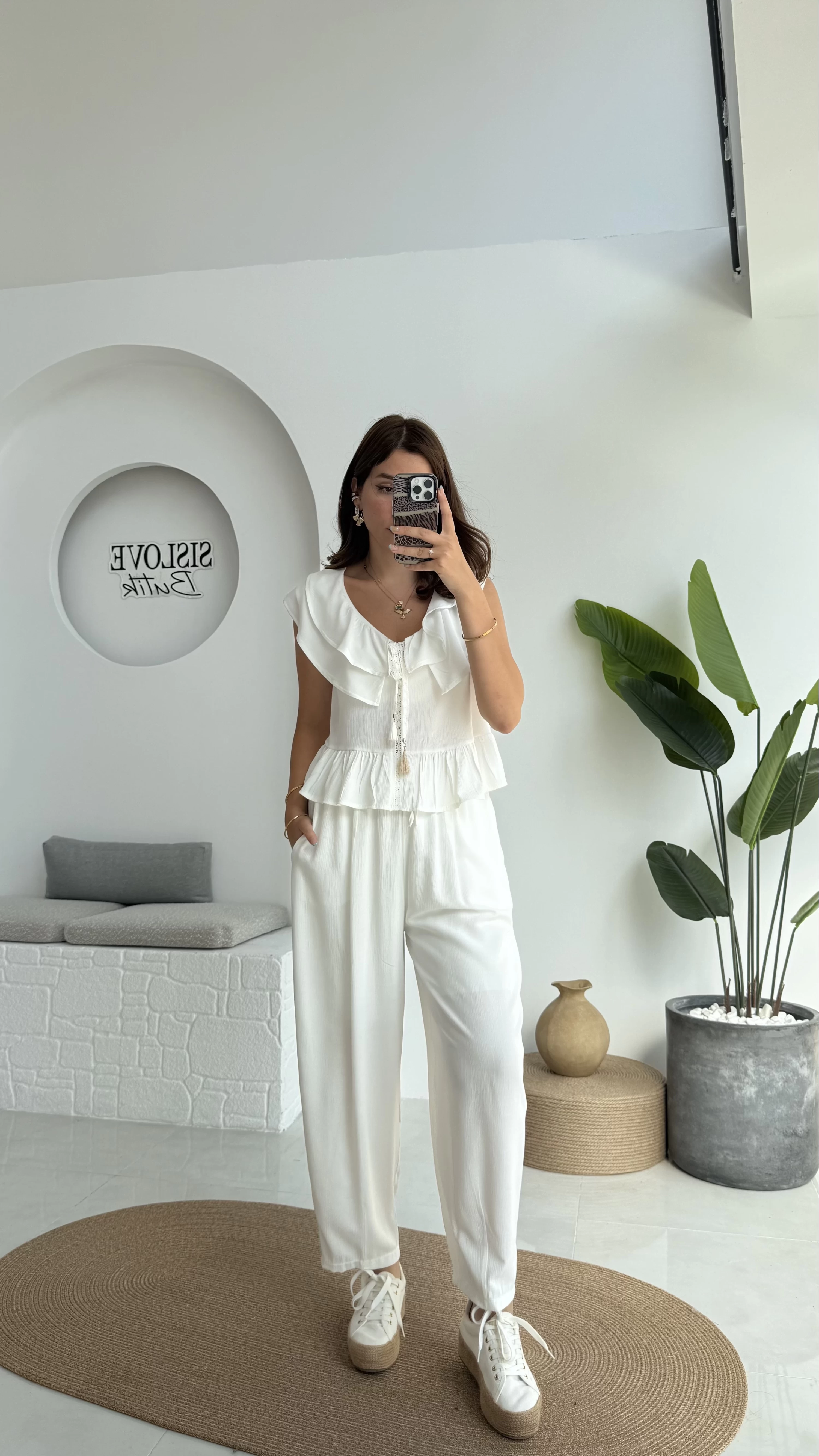 Cute Volanlı Pensli Takım - 1000-3000 - Beyaz