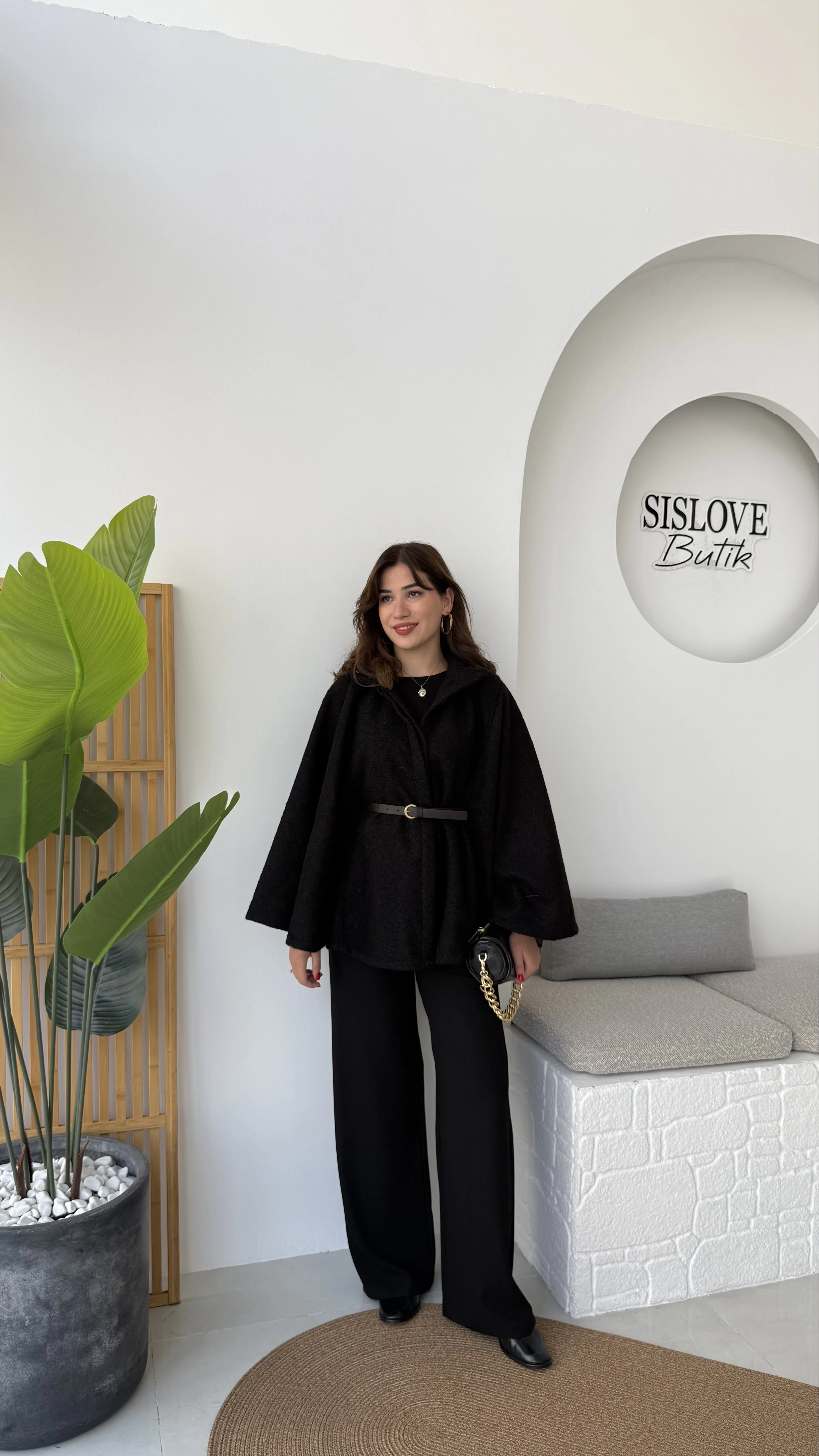 Davina Kaşe Kemer Detay Panço - Siyah - Kod: 8014