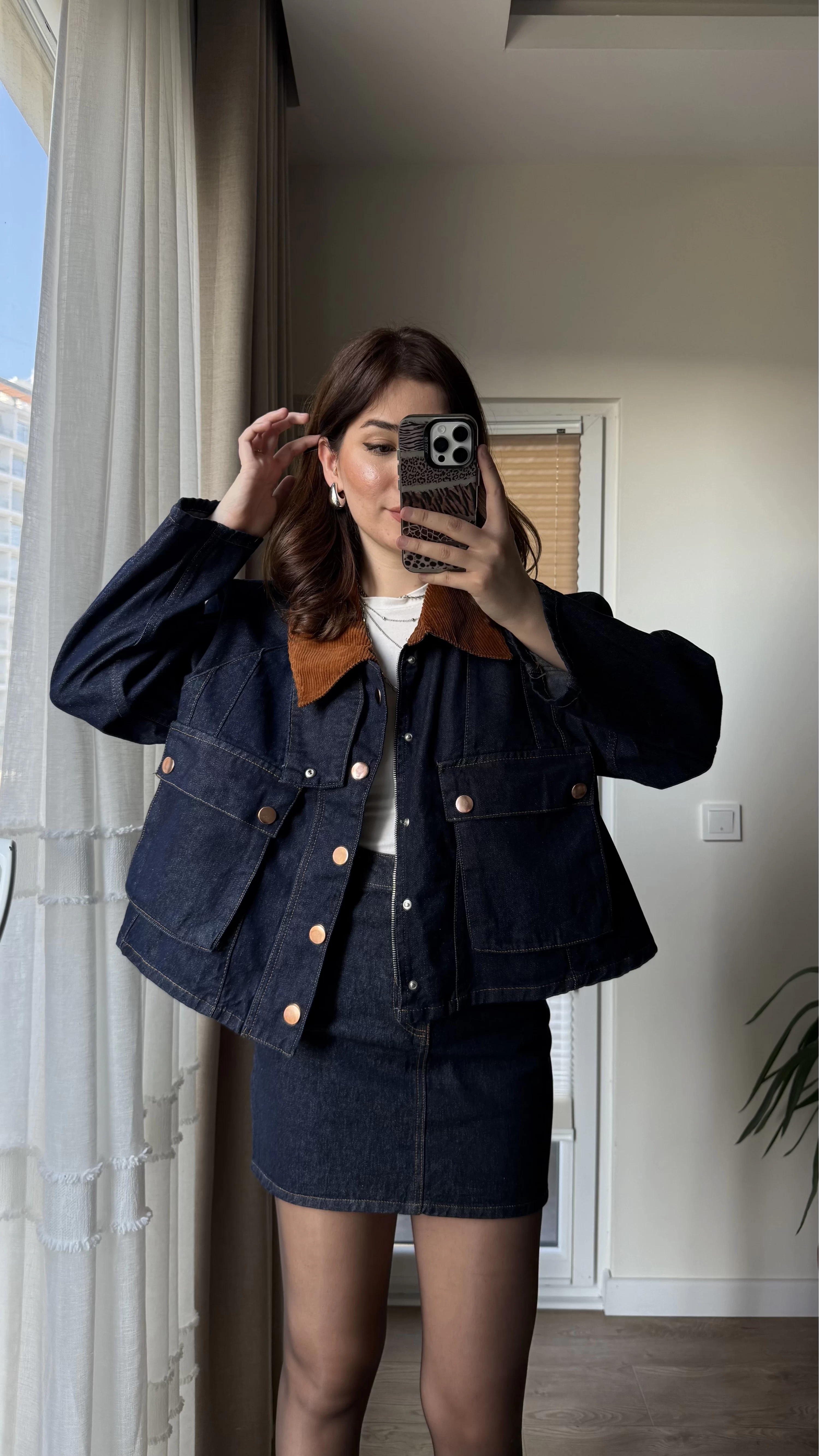 Denim Kadife Detay Yaka Kot Ceket