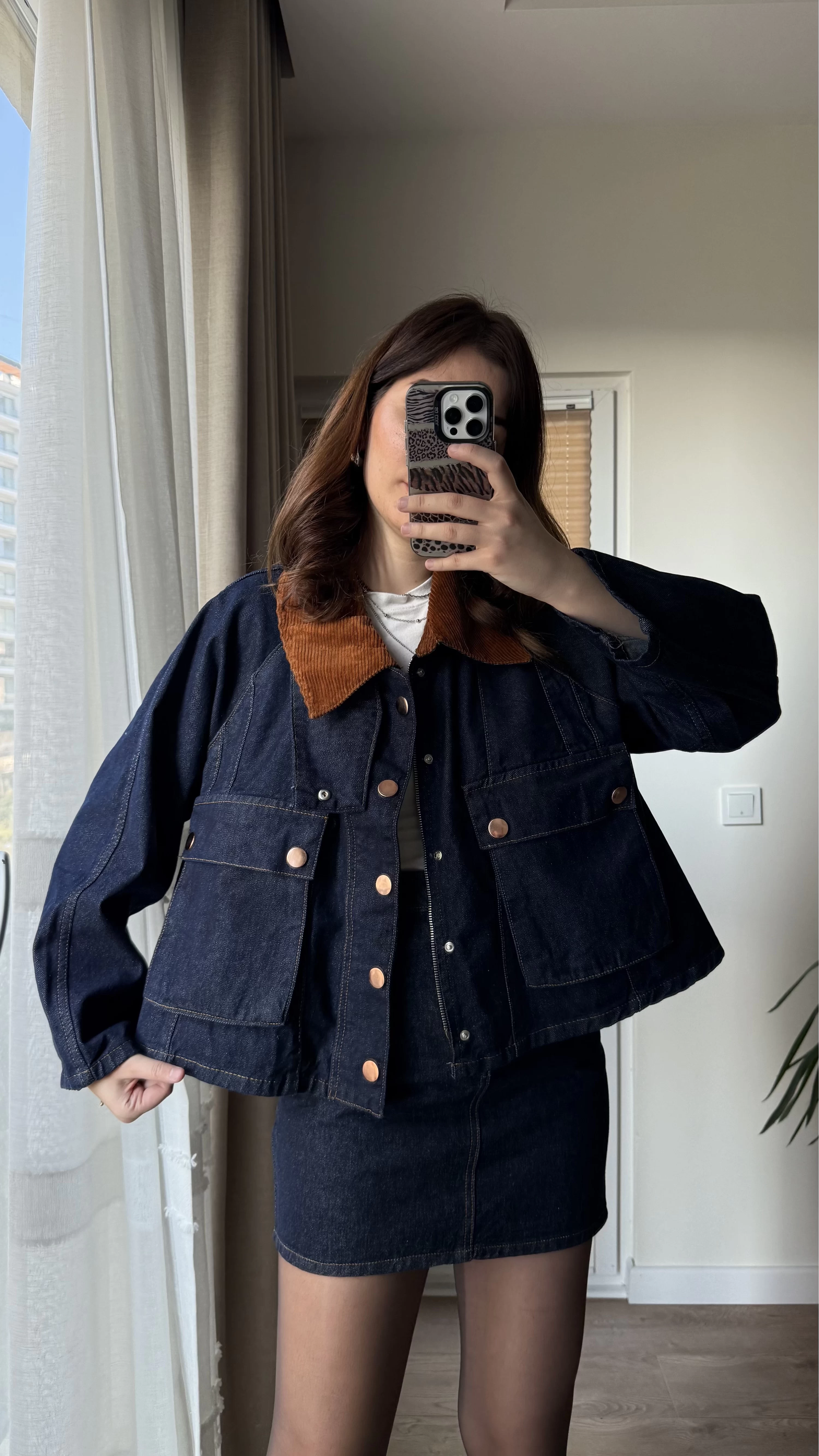 Denim Kadife Detay Yaka Kot Ceket
