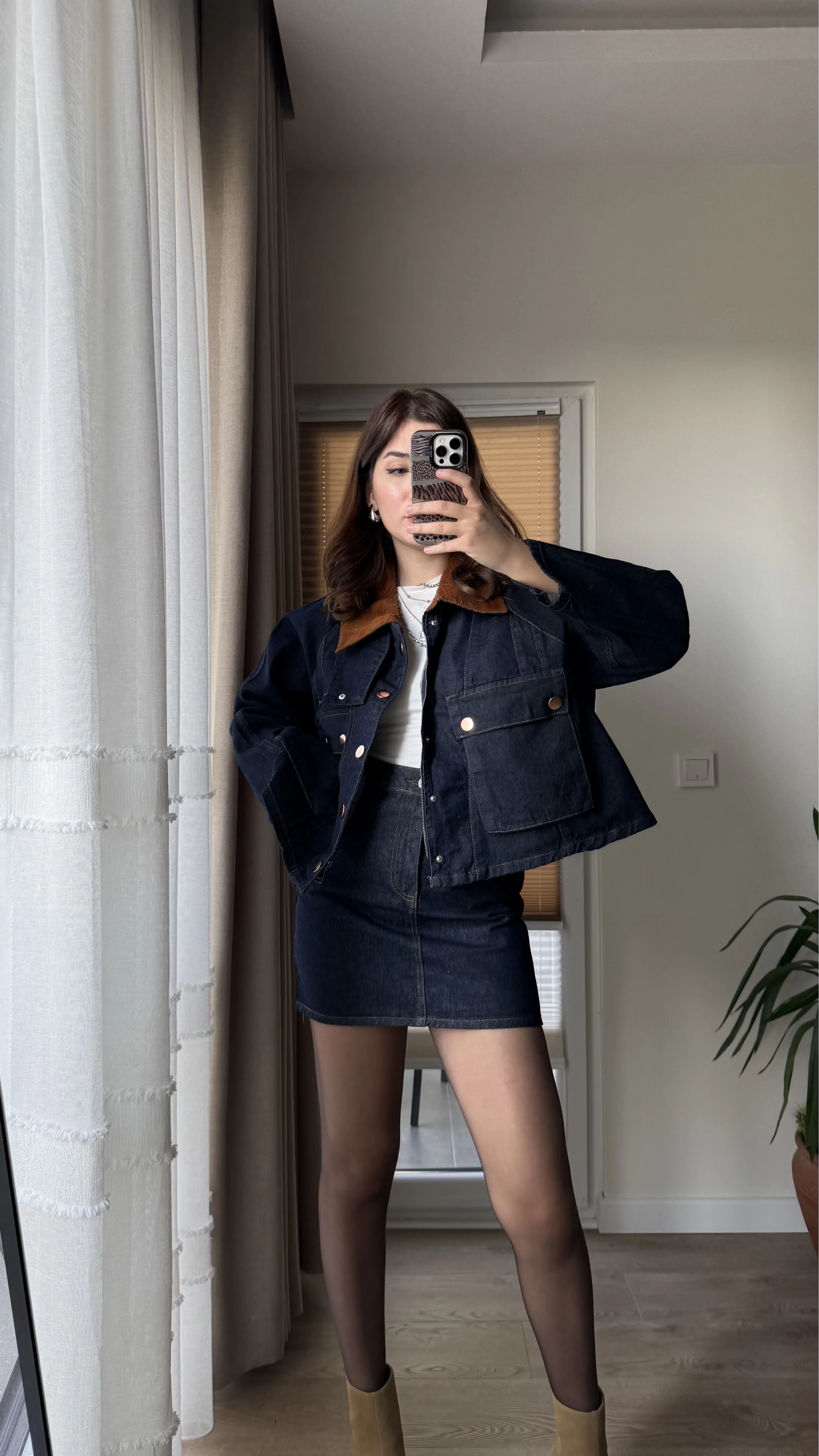 Denim Kadife Detay Yaka Kot Ceket