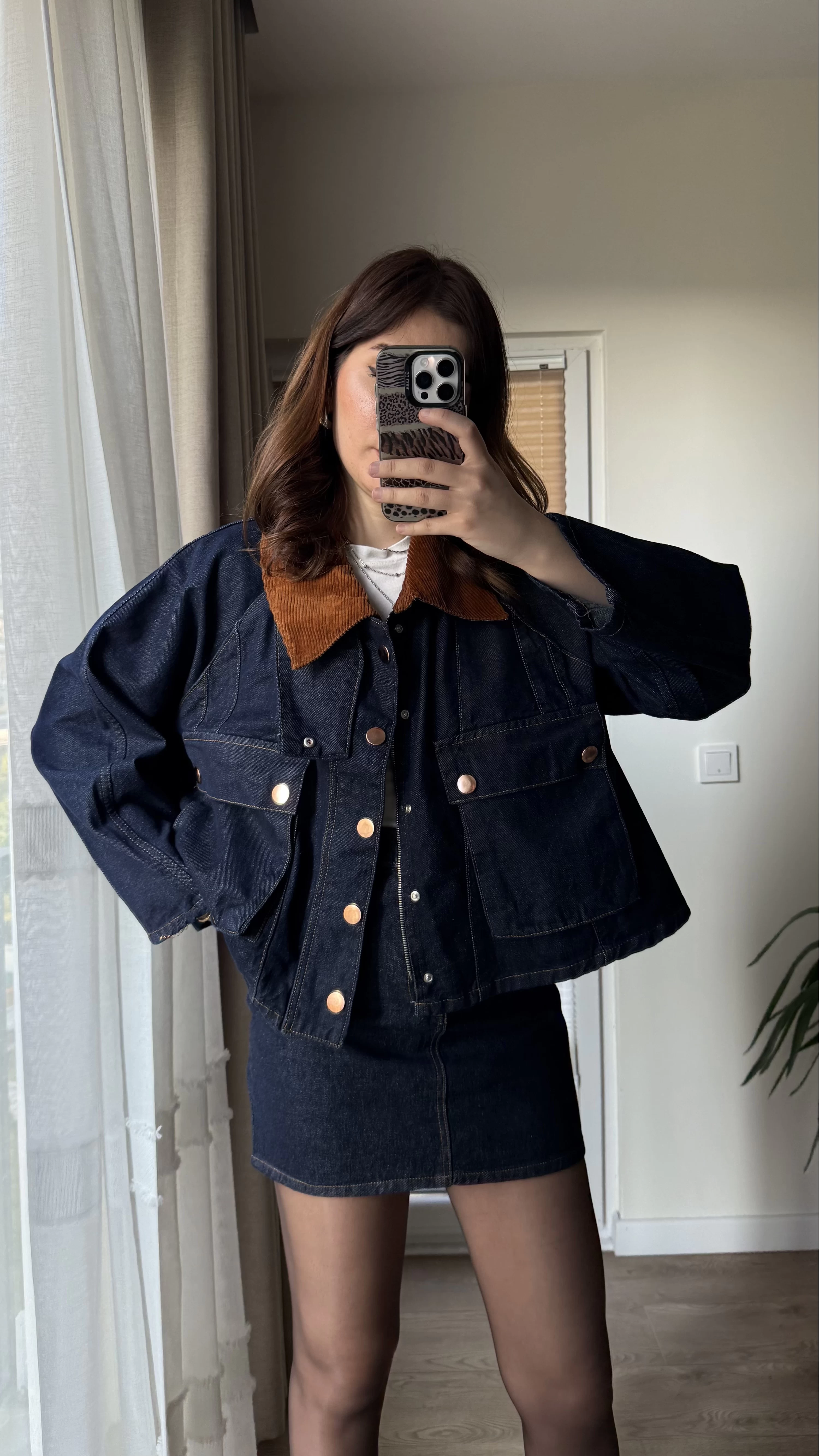 Denim Kadife Detay Yaka Kot Ceket