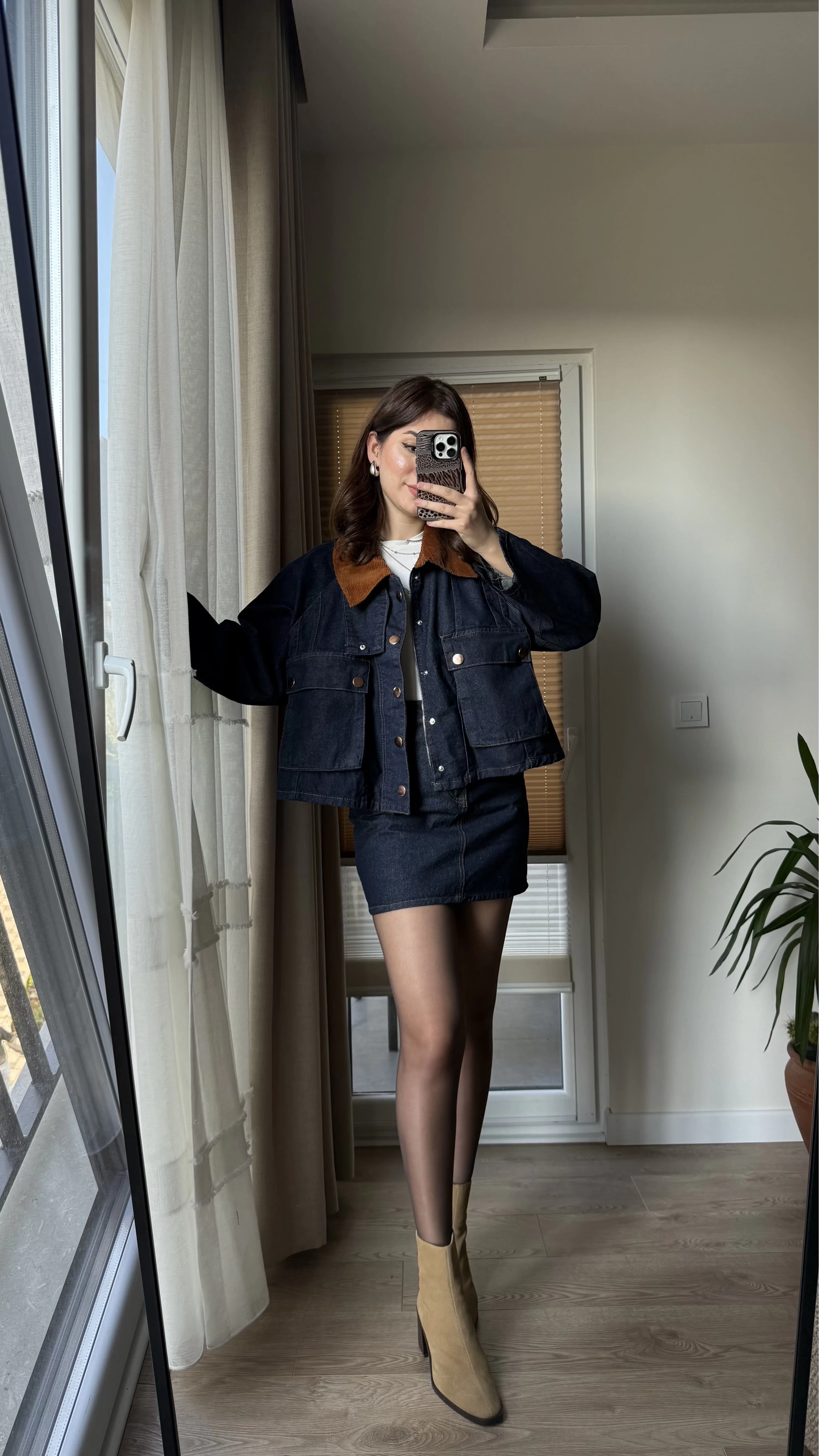 Denim Kadife Detay Yaka Kot Ceket