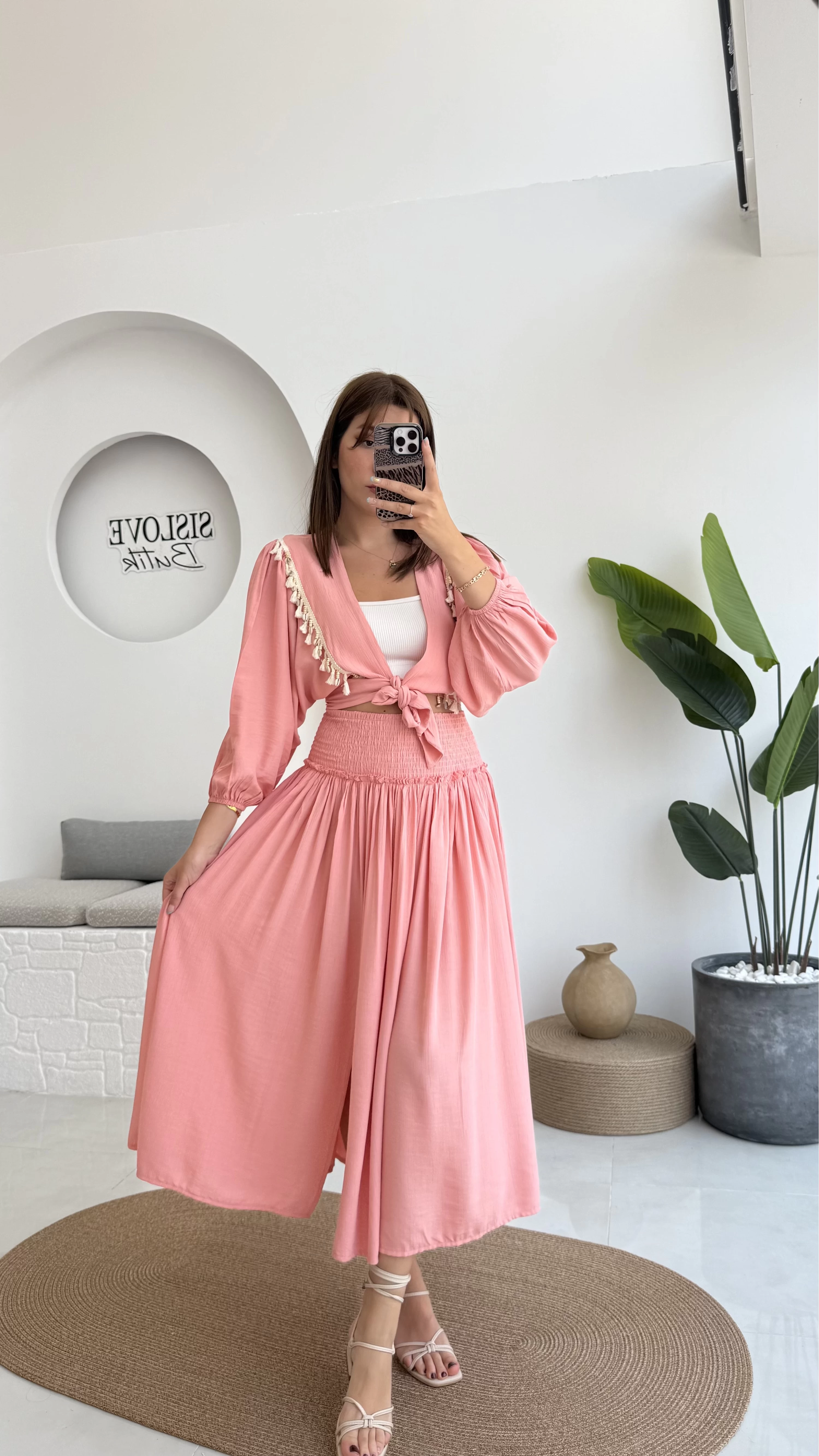 Deniz Kabuklu Etek Takım Pembe