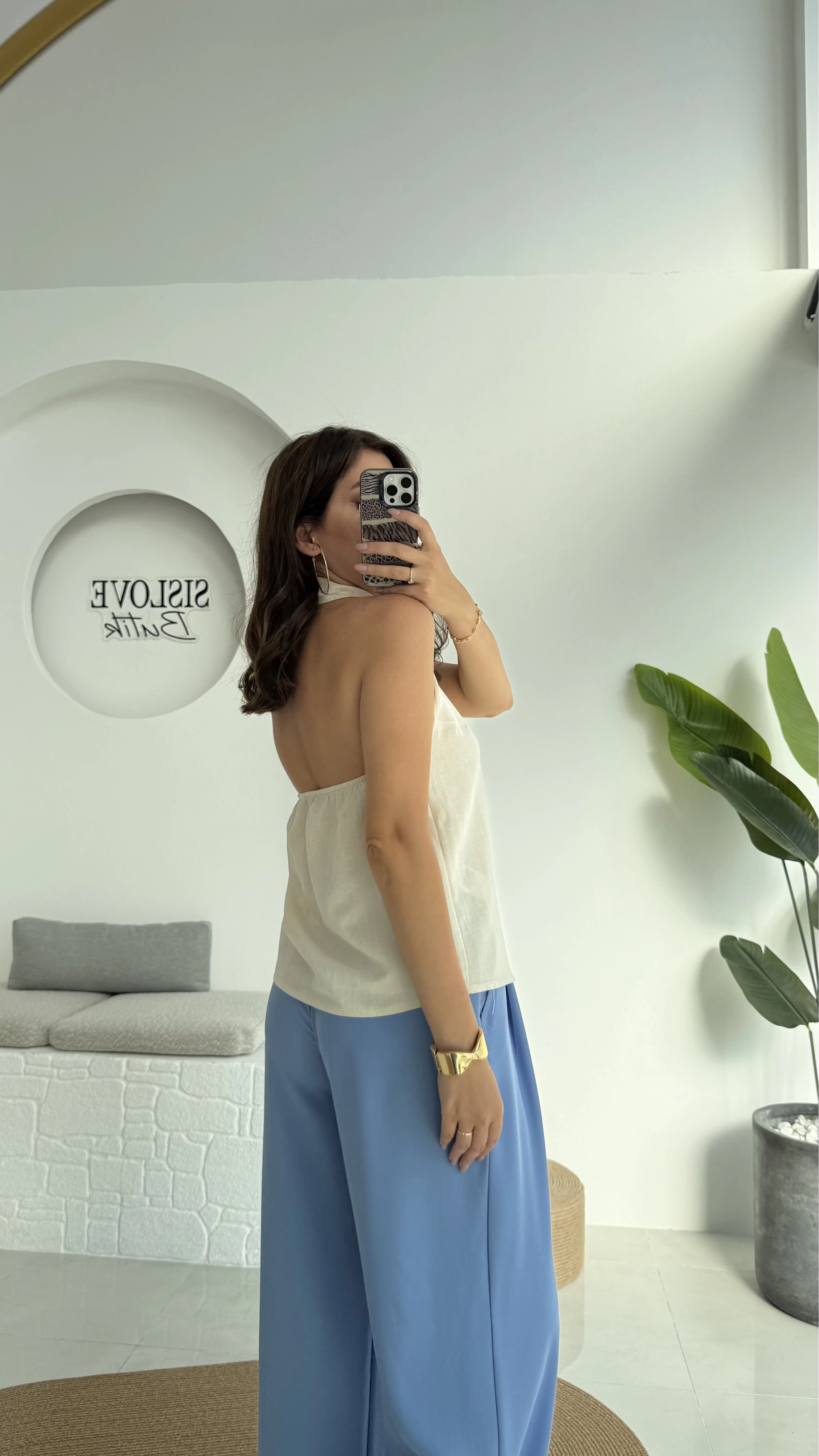 Derpy Sıfır Kol Boyundan Geçmeli Bluz - Natural - 5354