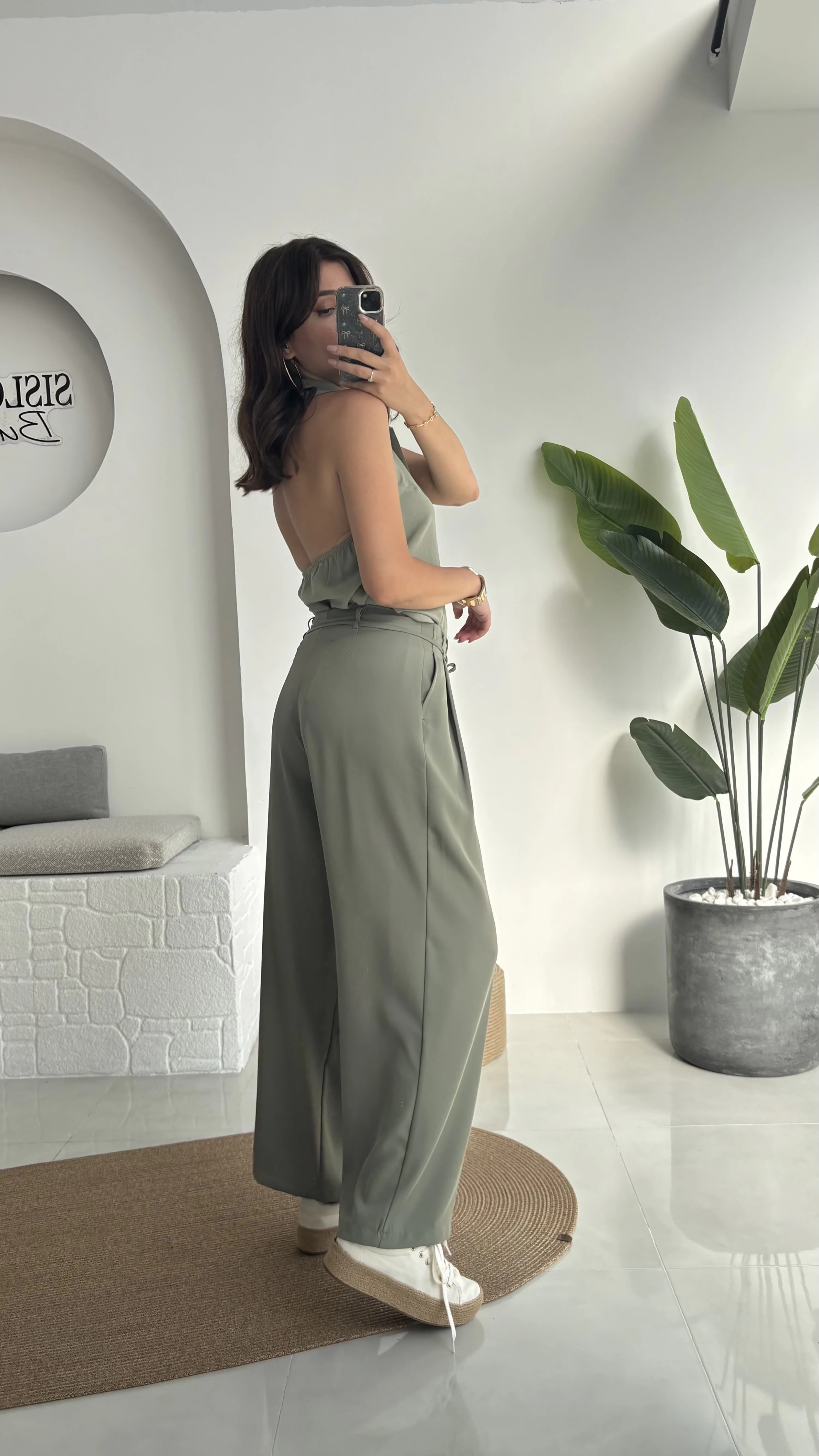 Derpy Sıfır Kol Boyundan Geçmeli Bluz - Yeşil - 5354