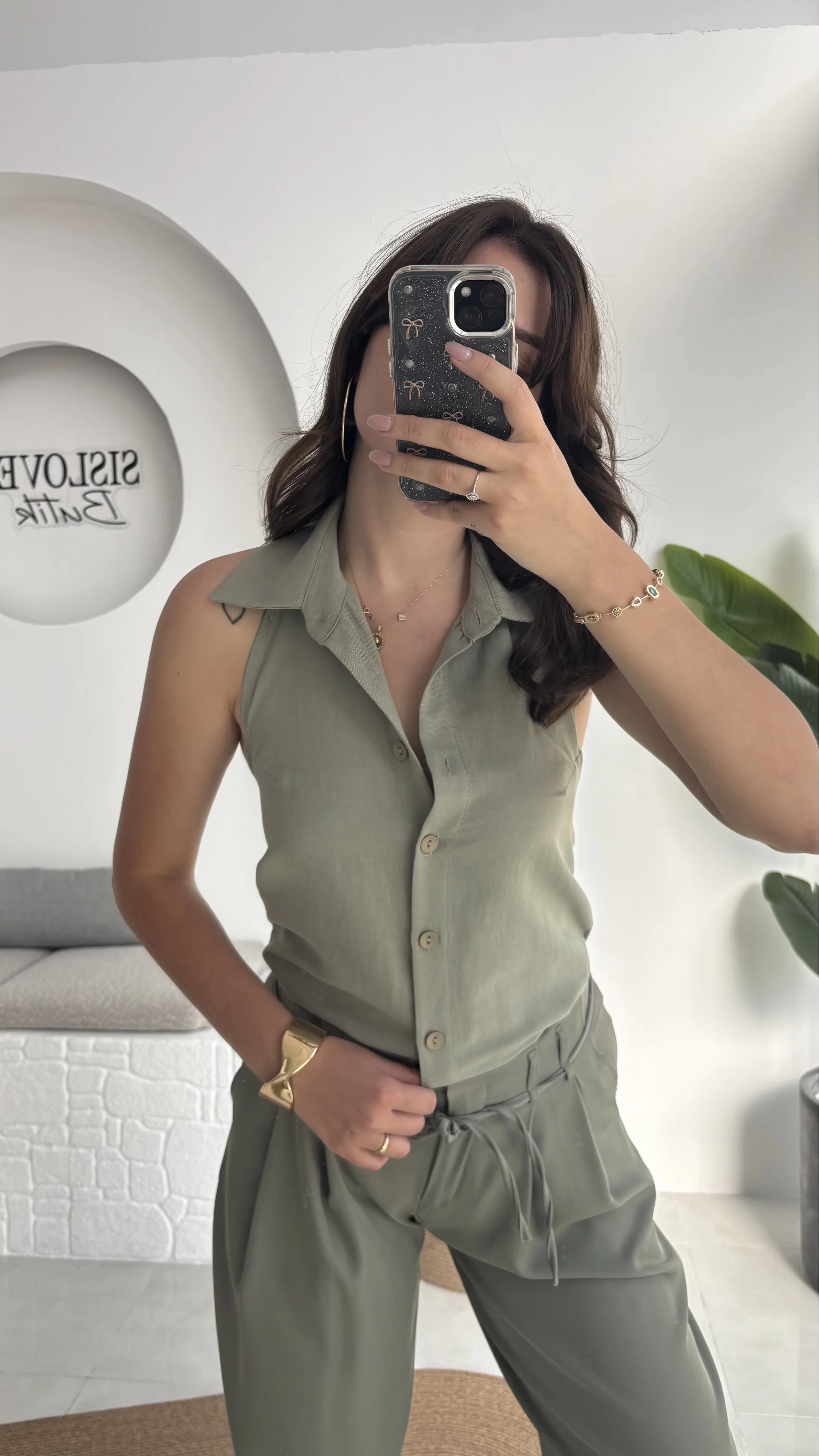 Derpy Sıfır Kol Boyundan Geçmeli Bluz - Yeşil - 5354