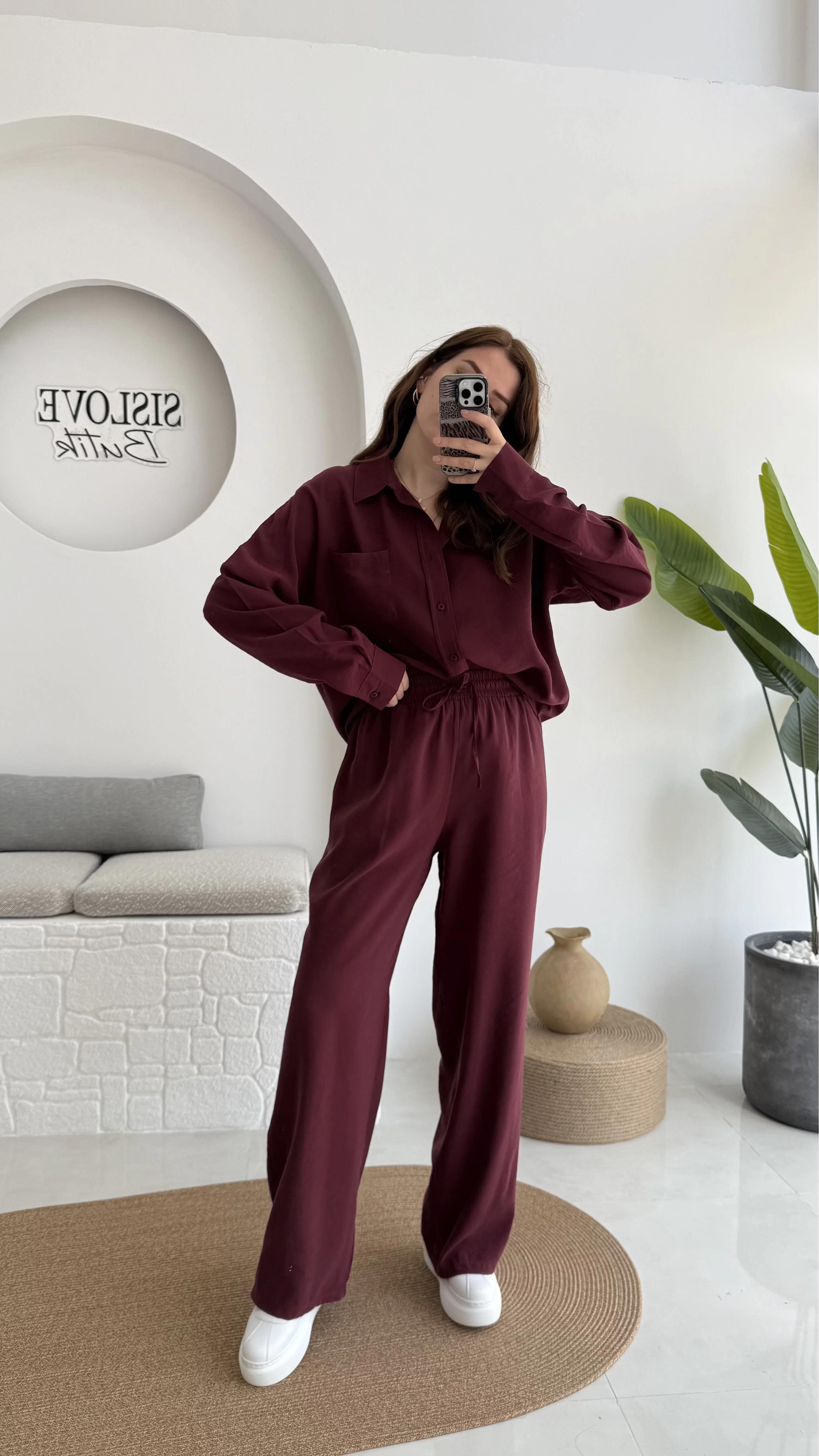 Diva Modal Gömlek Pantolon Takım Bordo