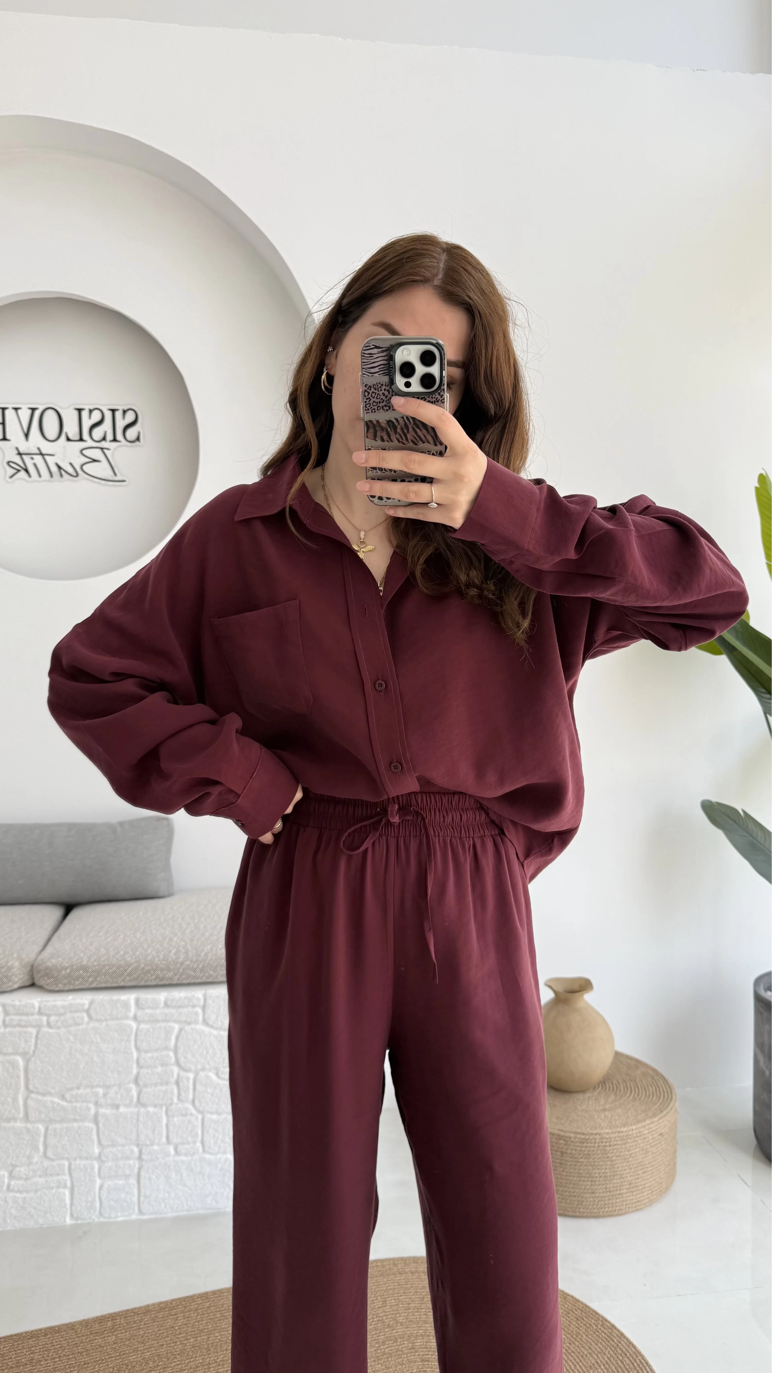 Diva Modal Gömlek Pantolon Takım Bordo
