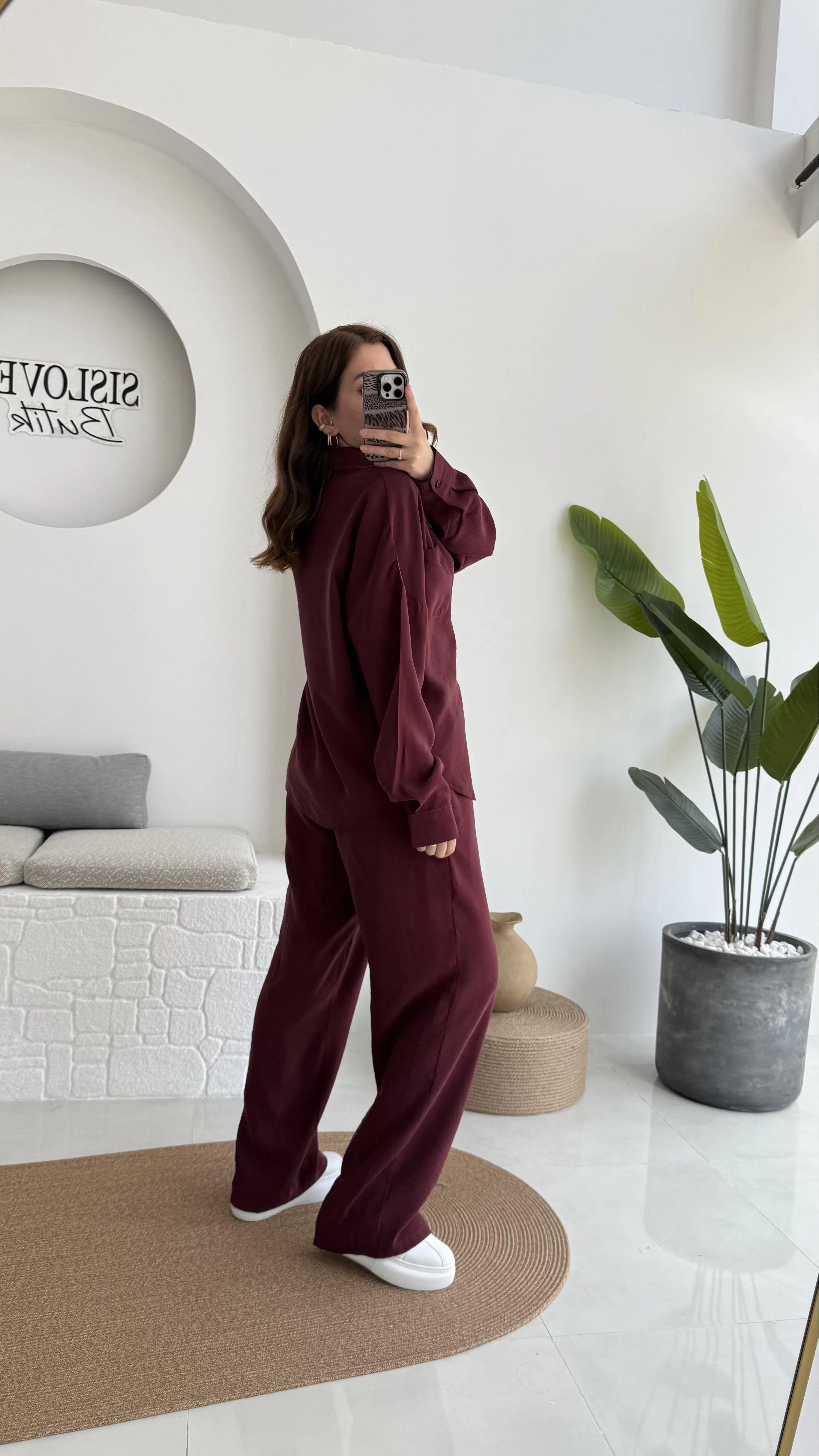 Diva Modal Gömlek Pantolon Takım Bordo