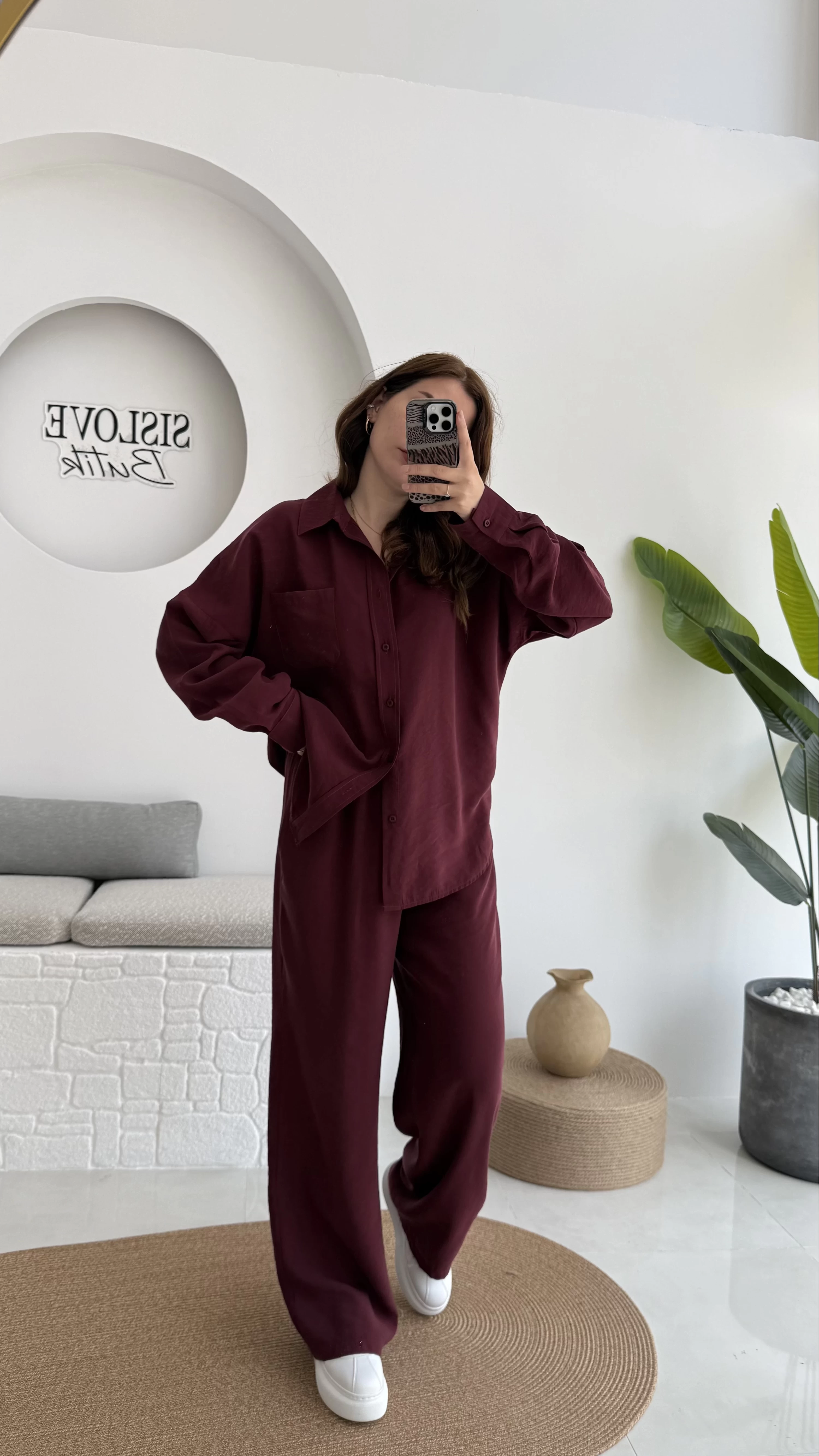 Diva Modal Gömlek Pantolon Takım Bordo