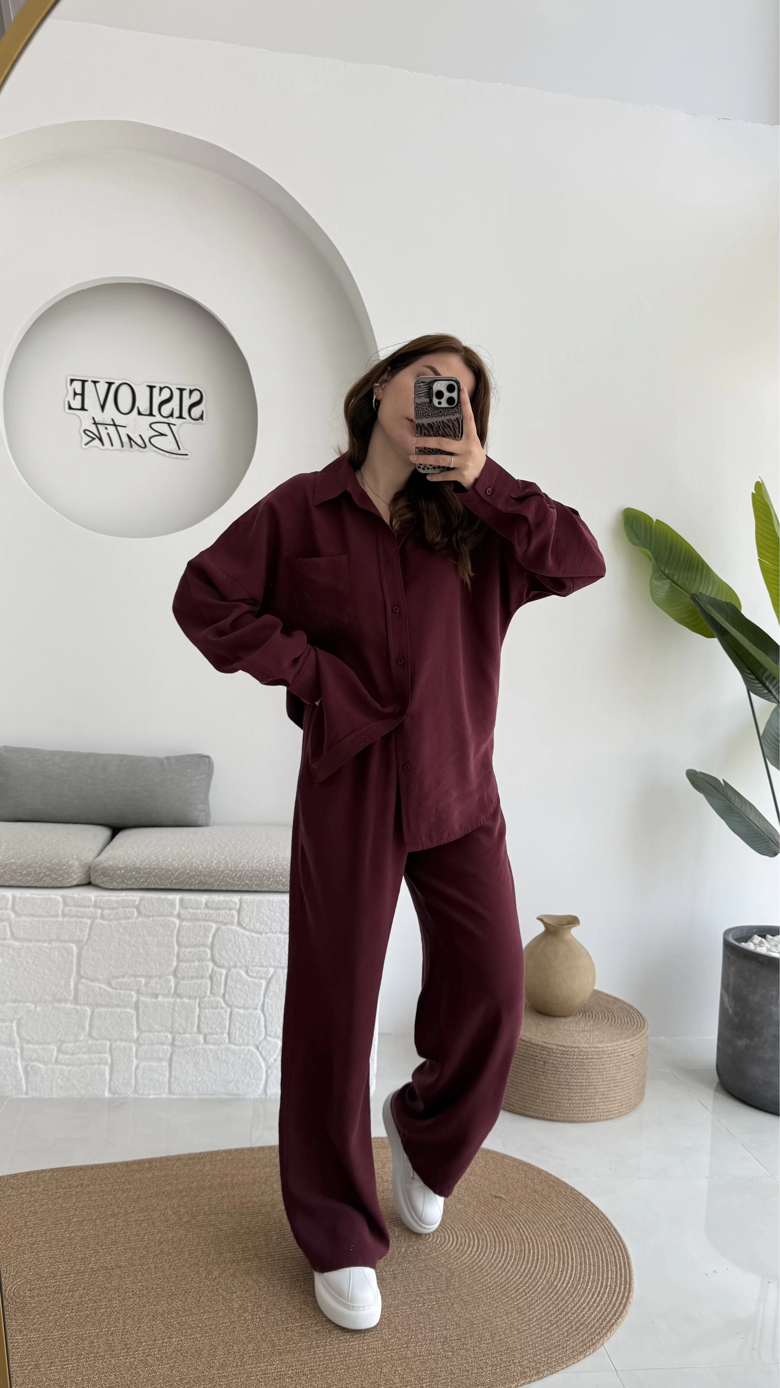 Diva Modal Gömlek Pantolon Takım Bordo