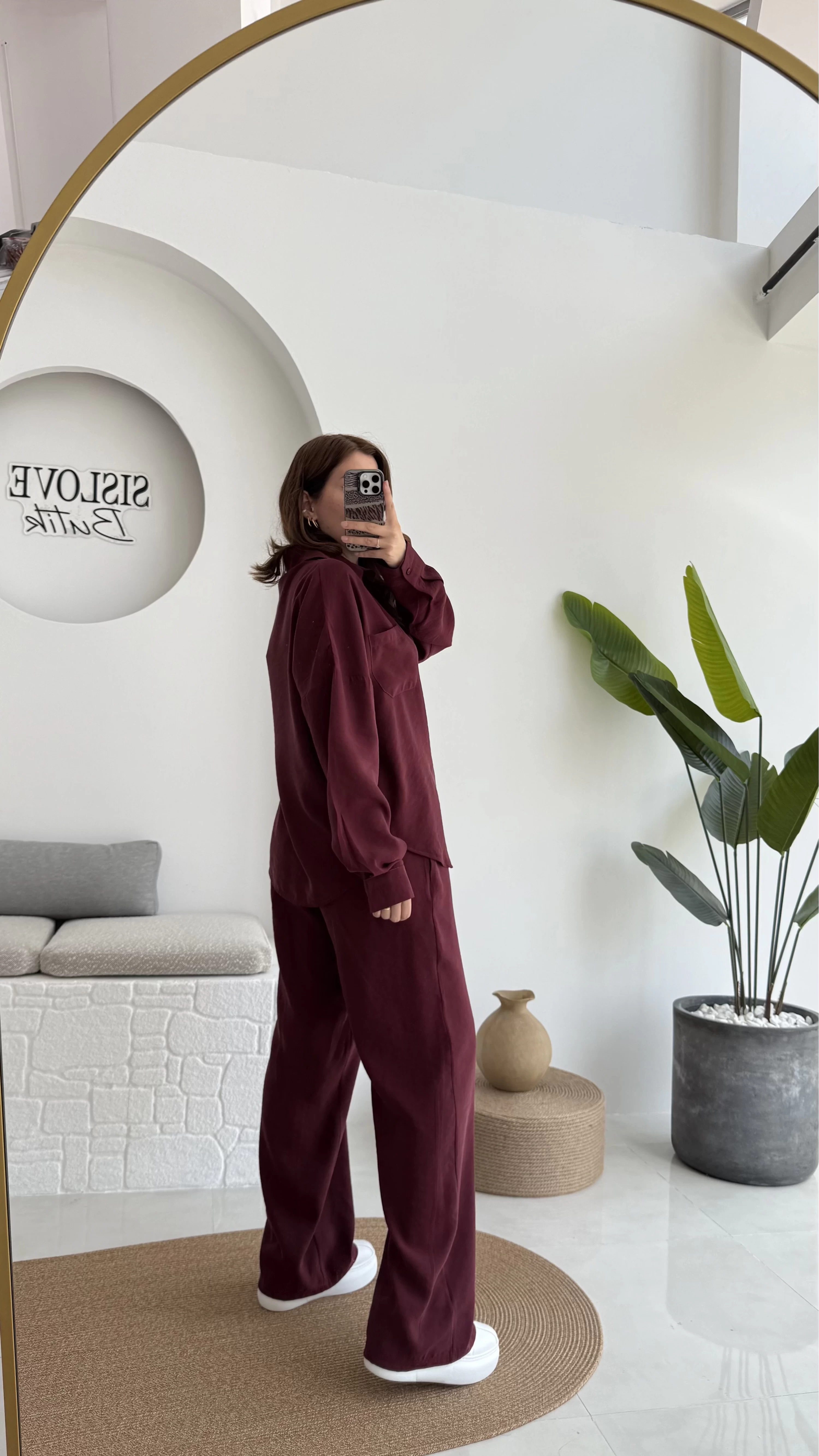 Diva Modal Gömlek Pantolon Takım Bordo