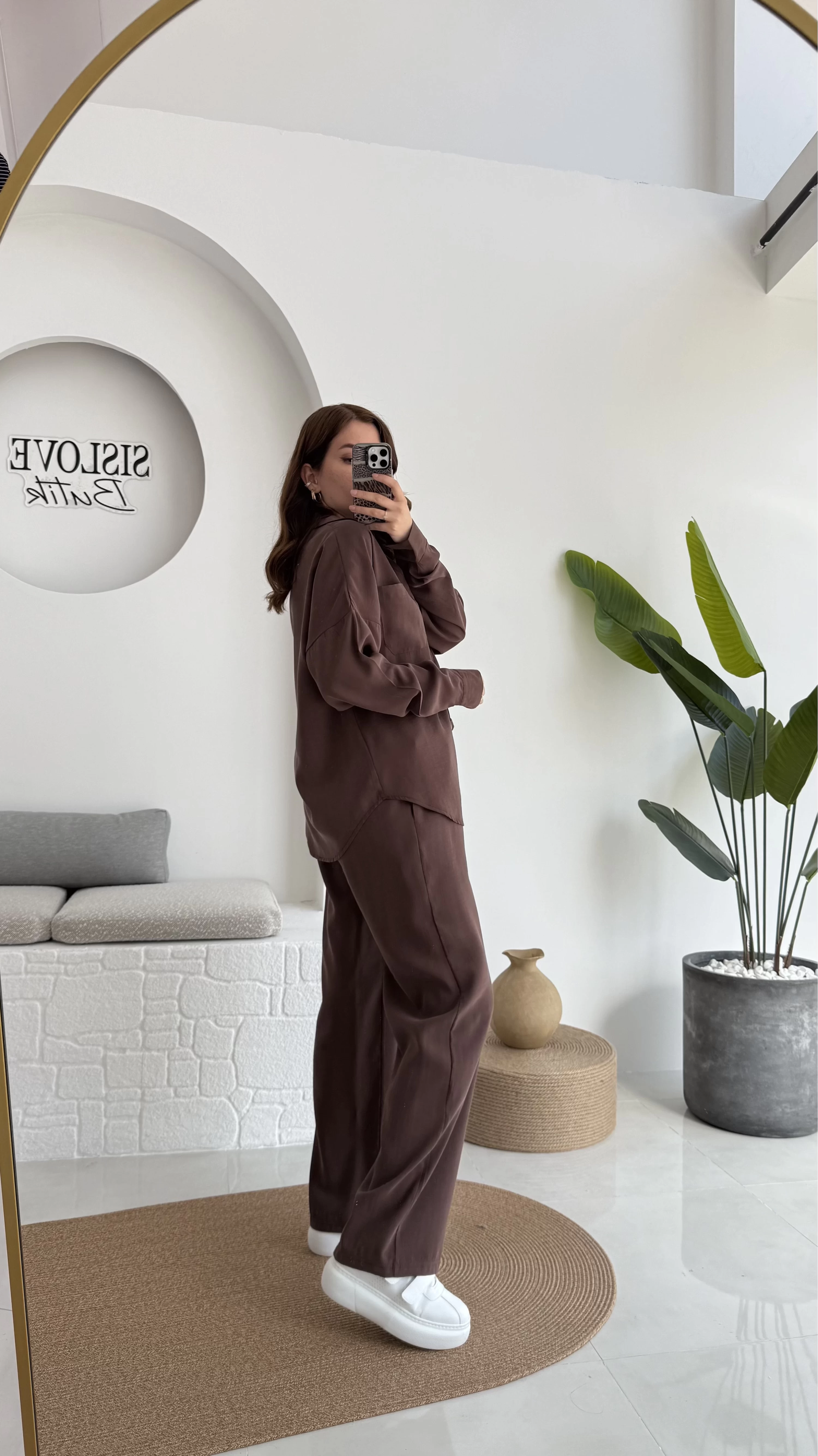 Diva Modal Gömlek Pantolon Takım Kahve