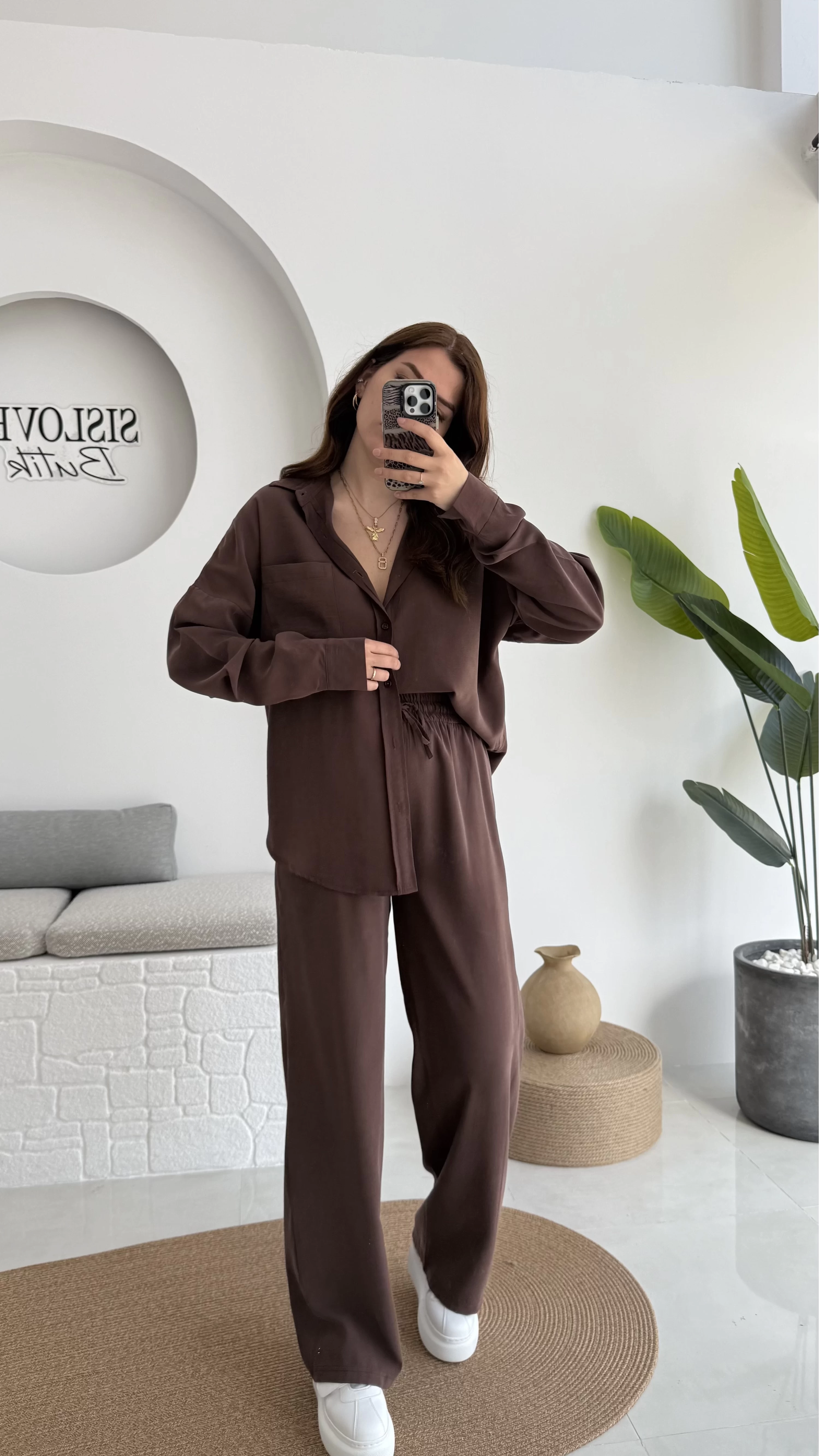 Diva Modal Gömlek Pantolon Takım Kahve
