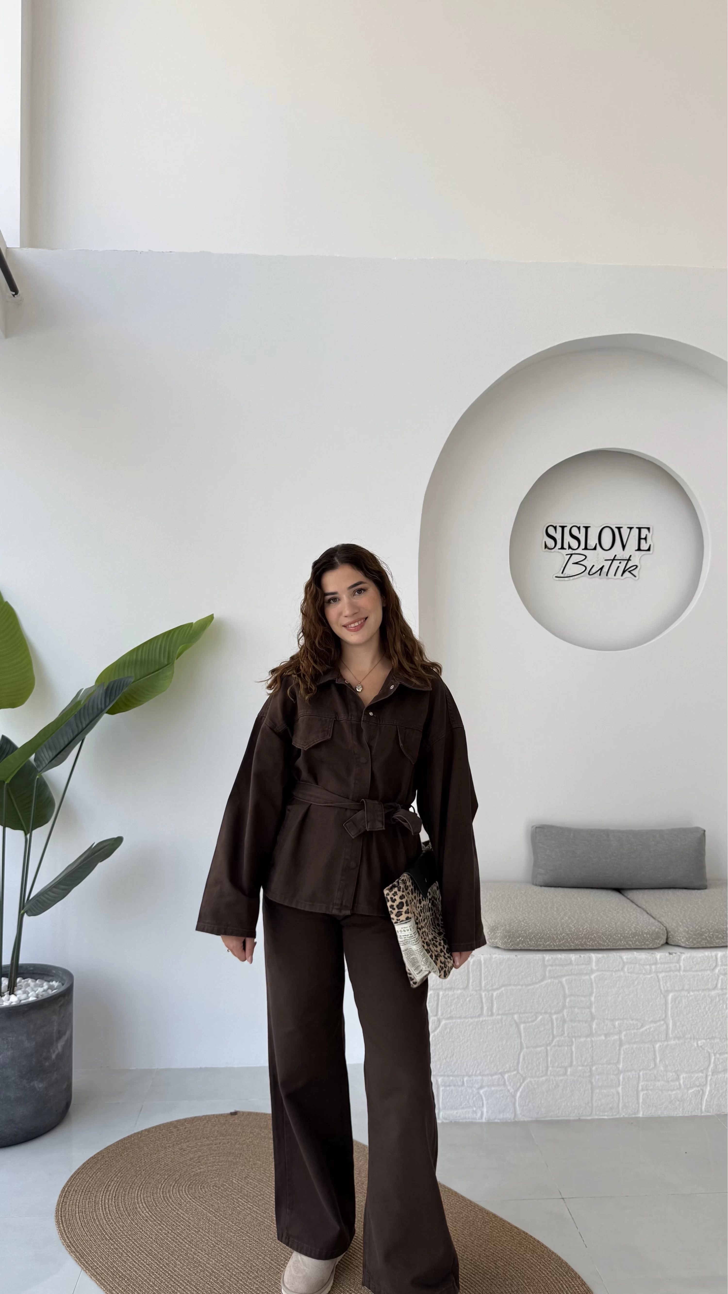 Dixie Premium Kuşaklı Gabardin Takım - Kahverengi