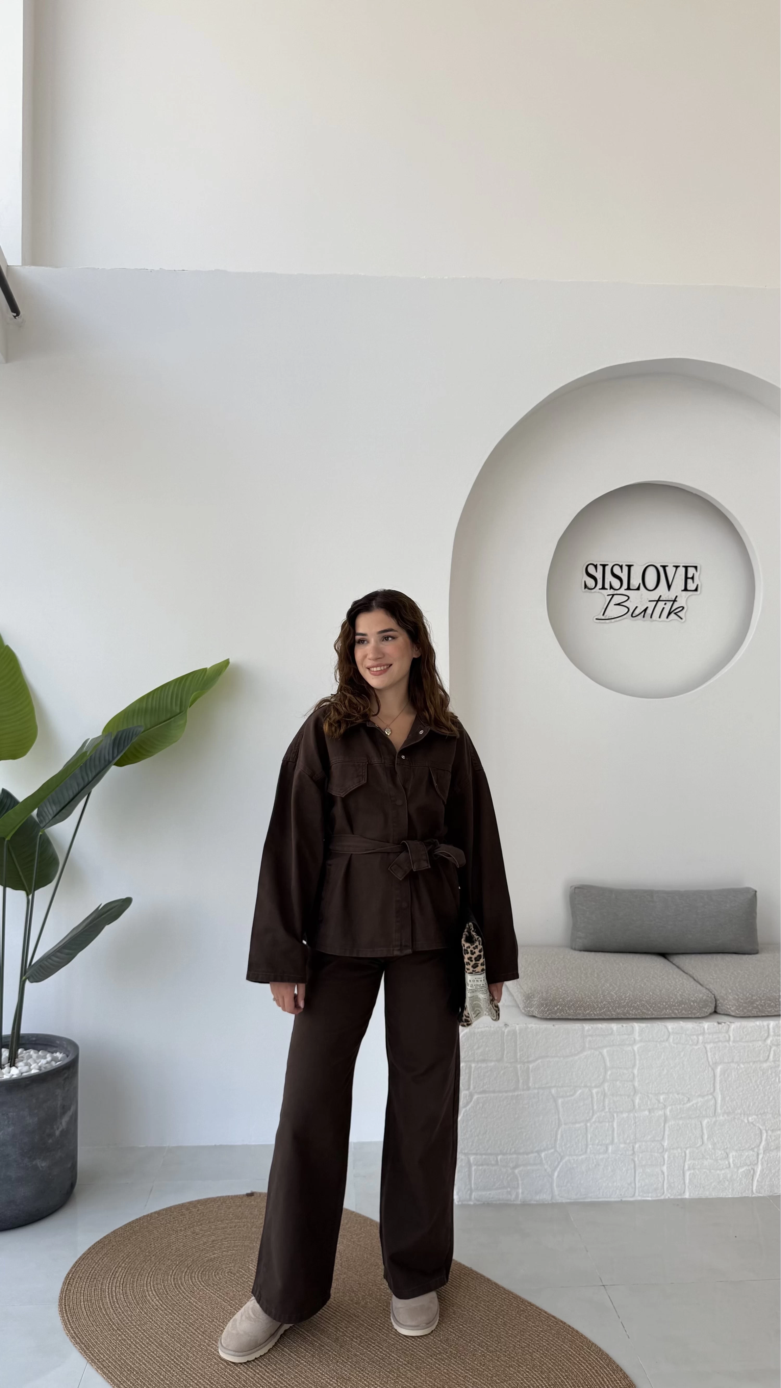 Dixie Premium Kuşaklı Gabardin Takım - Kahverengi