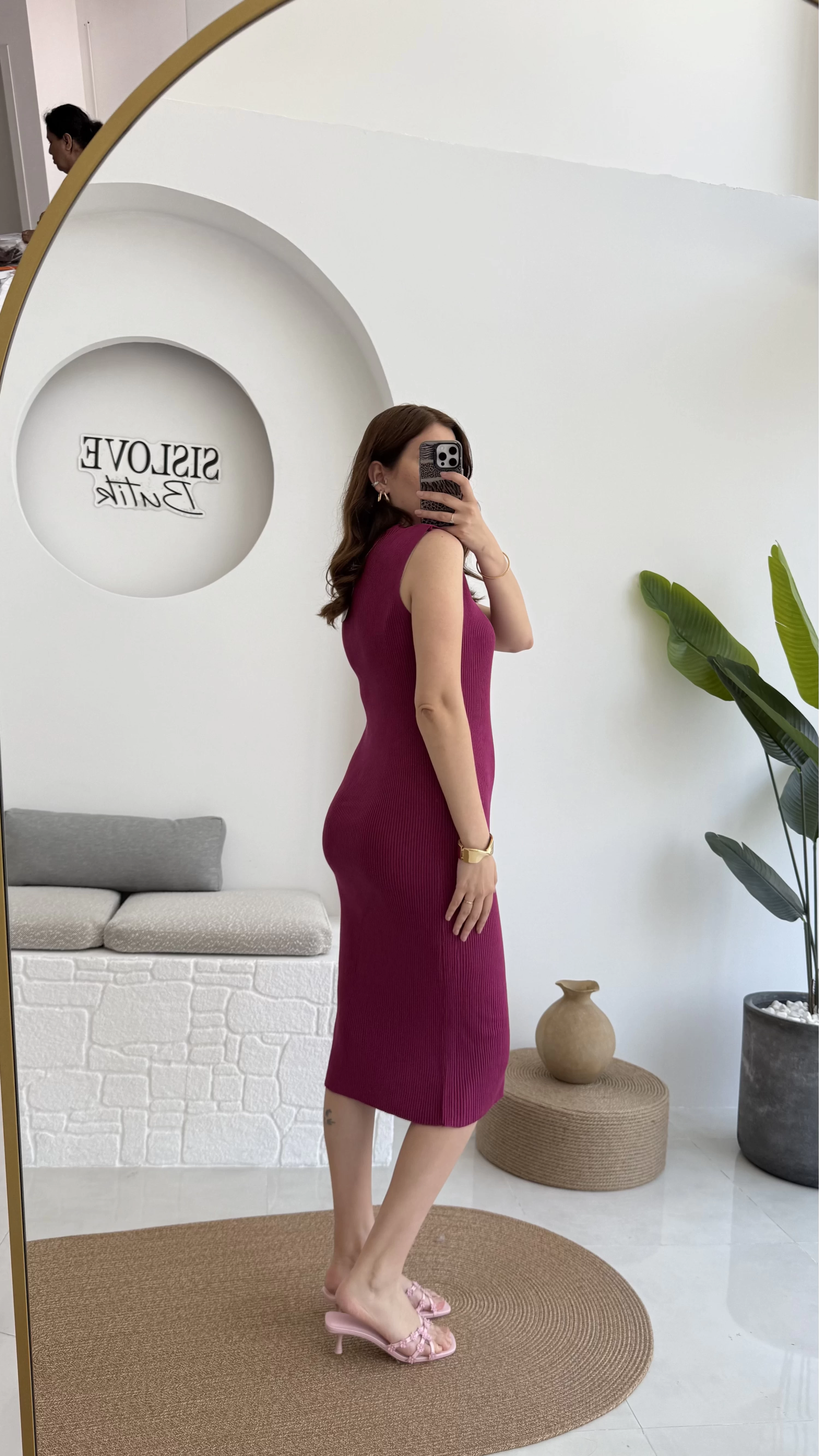 Düğmeli Midi Boy Triko Elbise Fuşya 2832