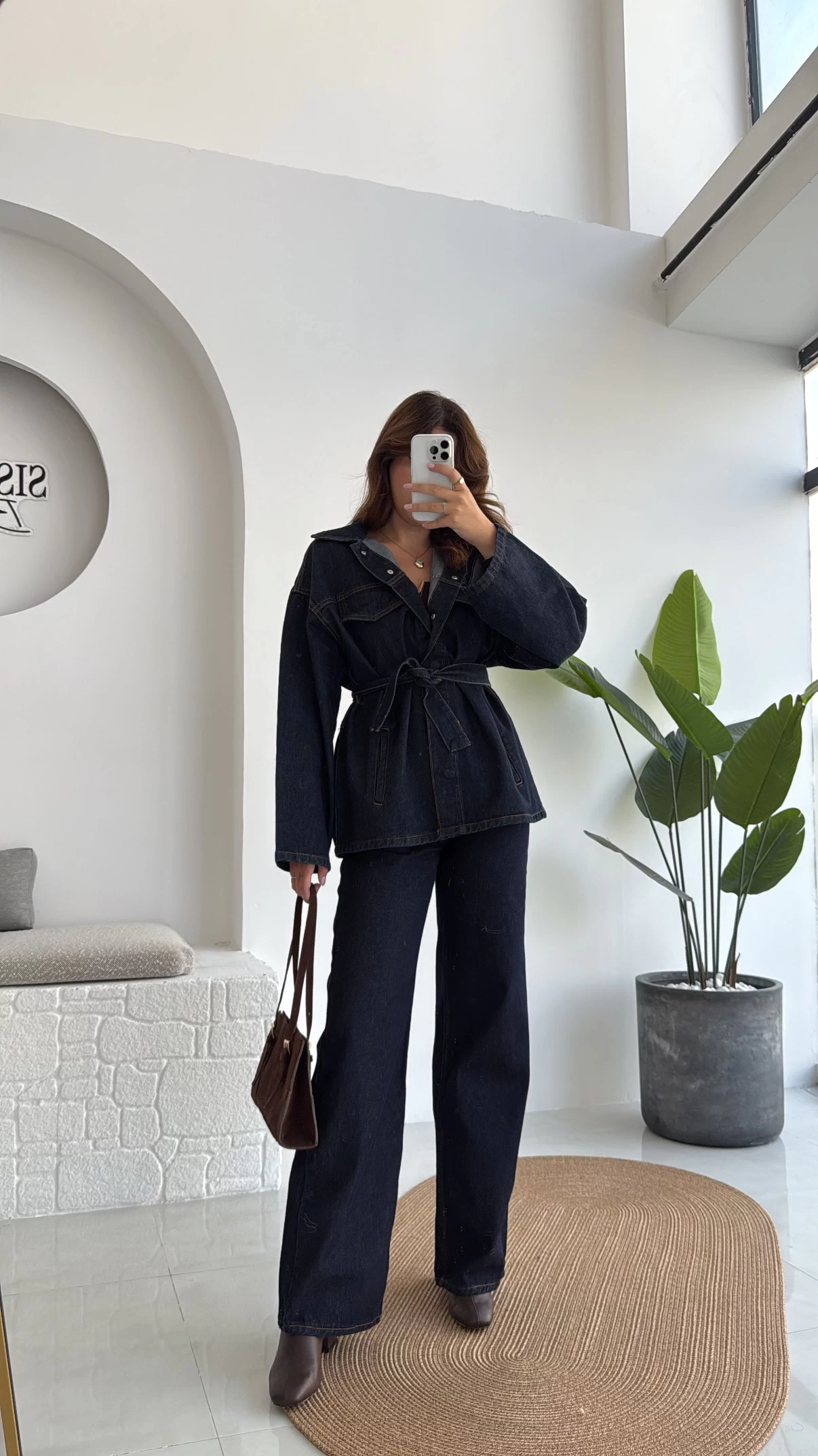 Ellie Kuşaklı Denim Ceket Pantolon Takım - Mavi