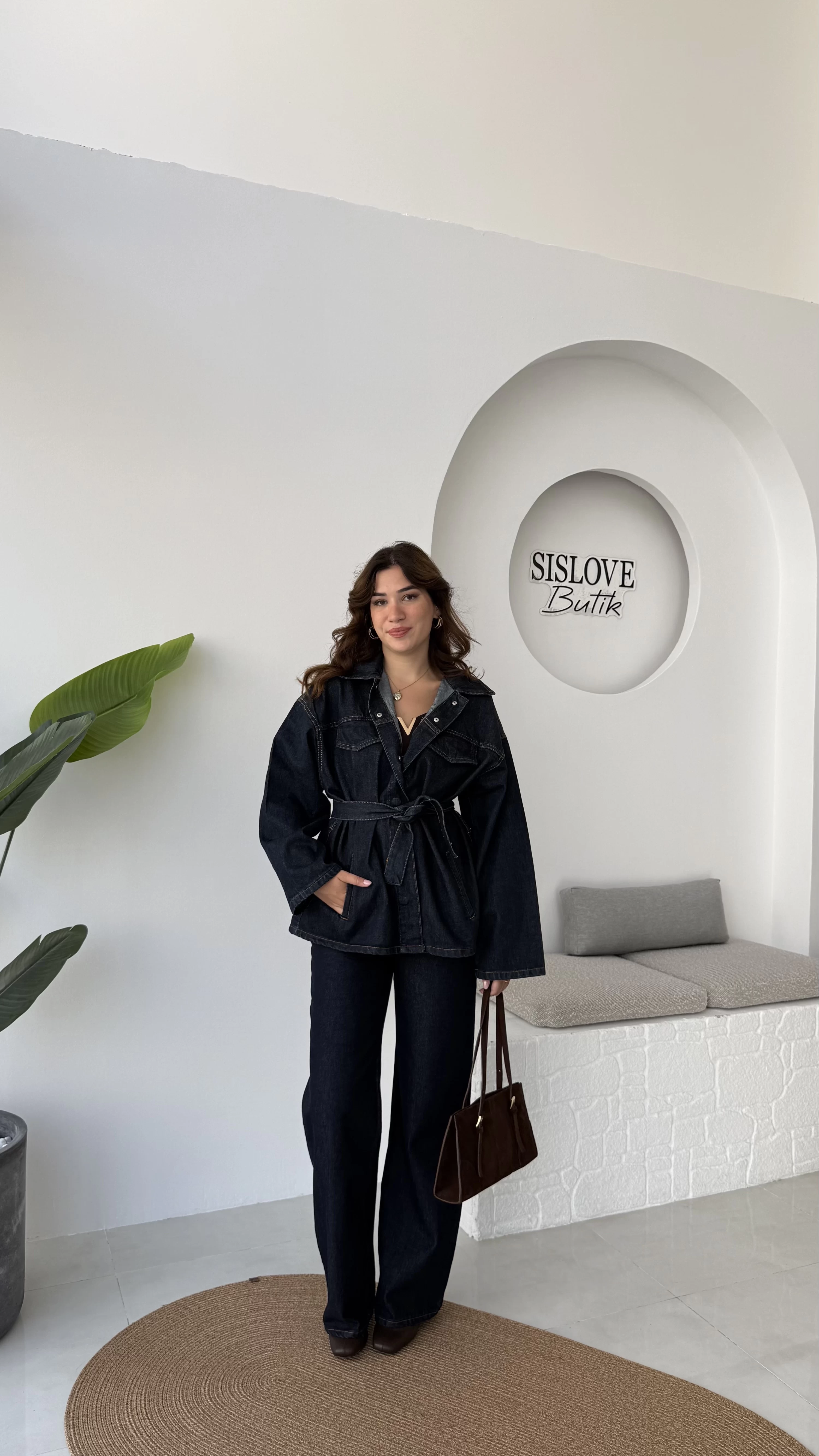Ellie Kuşaklı Denim Ceket Pantolon Takım - Mavi