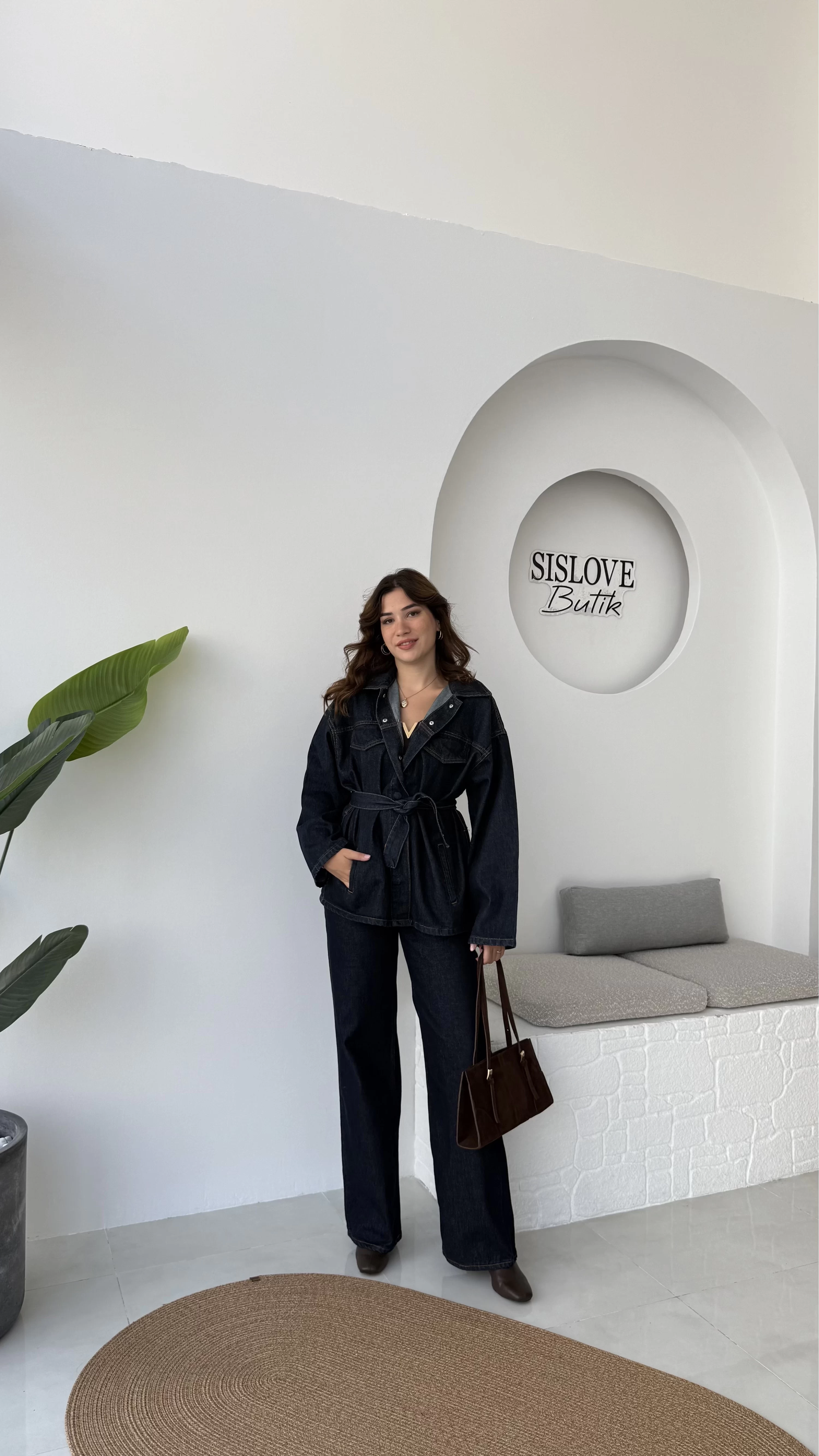 Ellie Kuşaklı Denim Ceket Pantolon Takım - Mavi