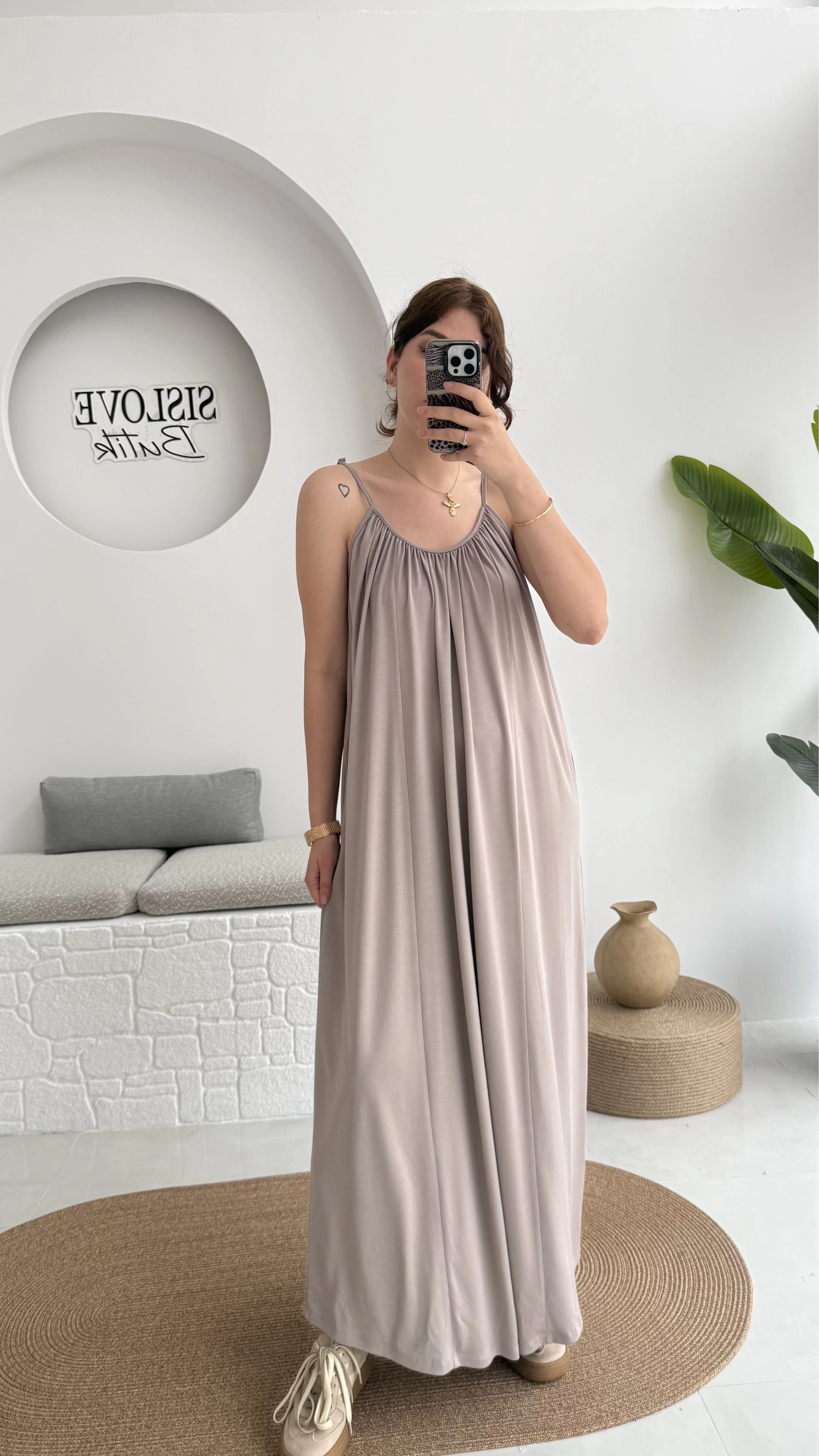 Fast Dökümlü Modal Elbise - Vizon - 3224