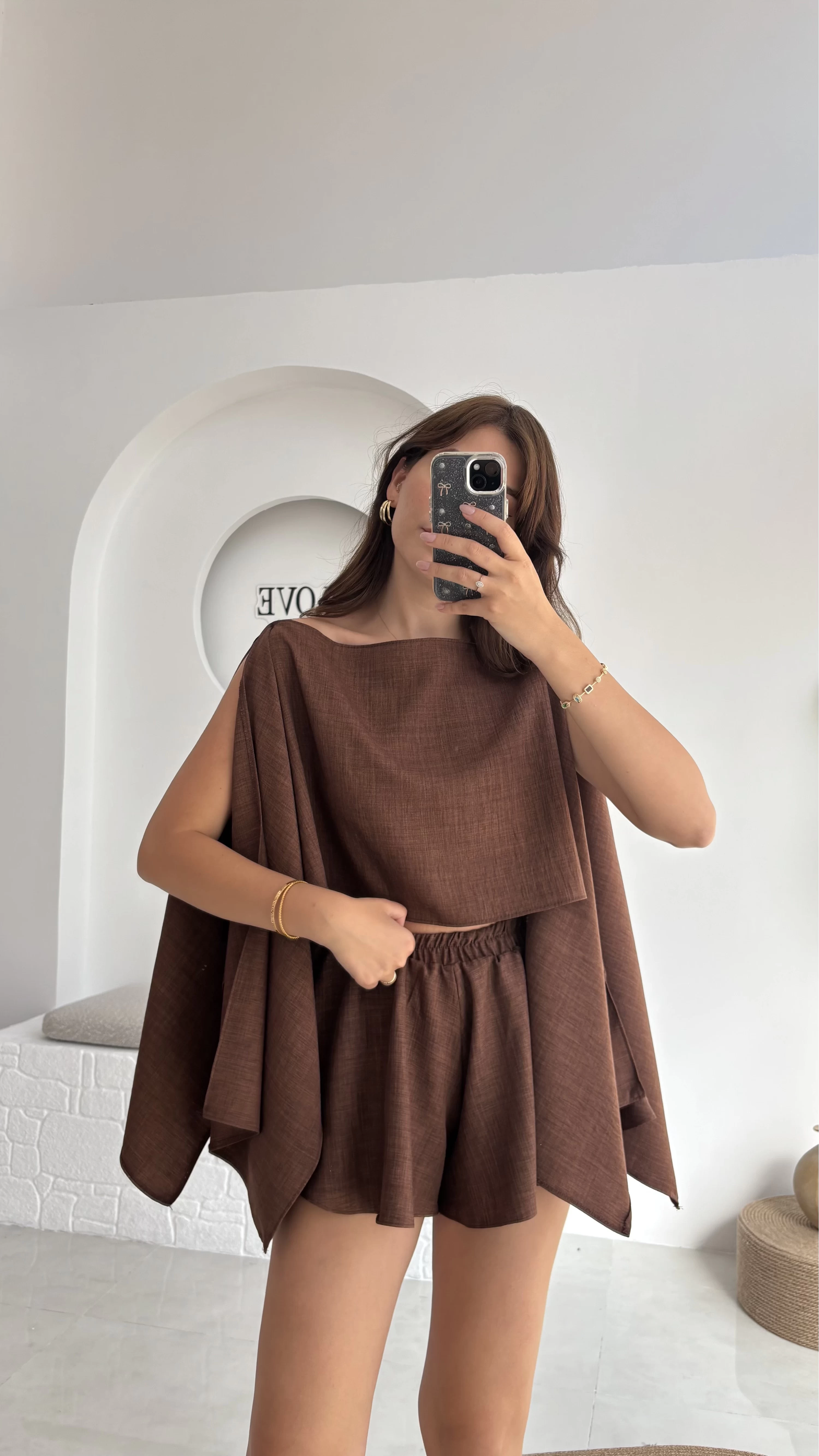 Fera Bluz Şort Takım - Kahve - 8017