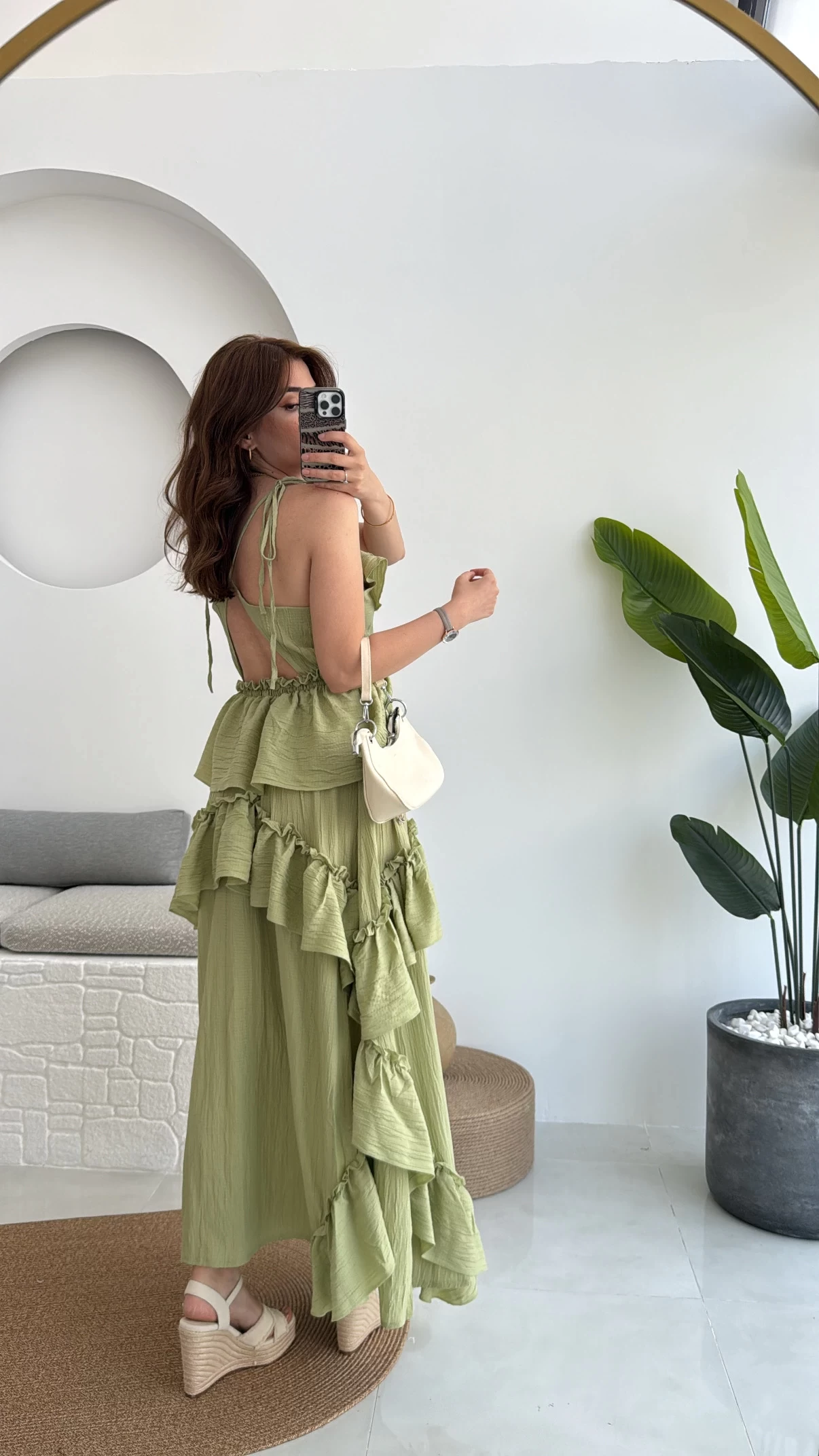 Flora Elbise Yeşil Kat Kat