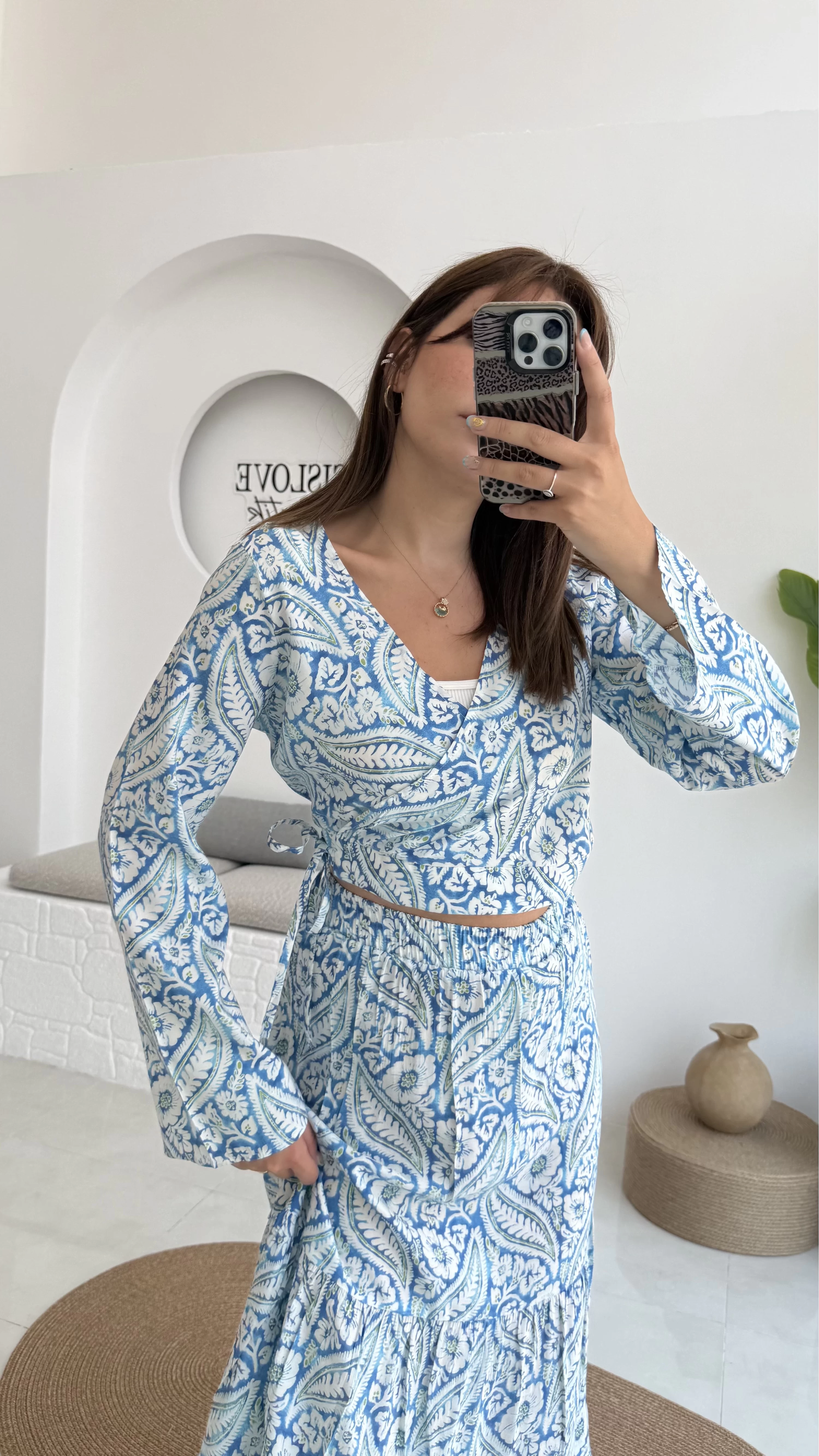 Flow çiçekli etekli takım - 250474 - Mavi