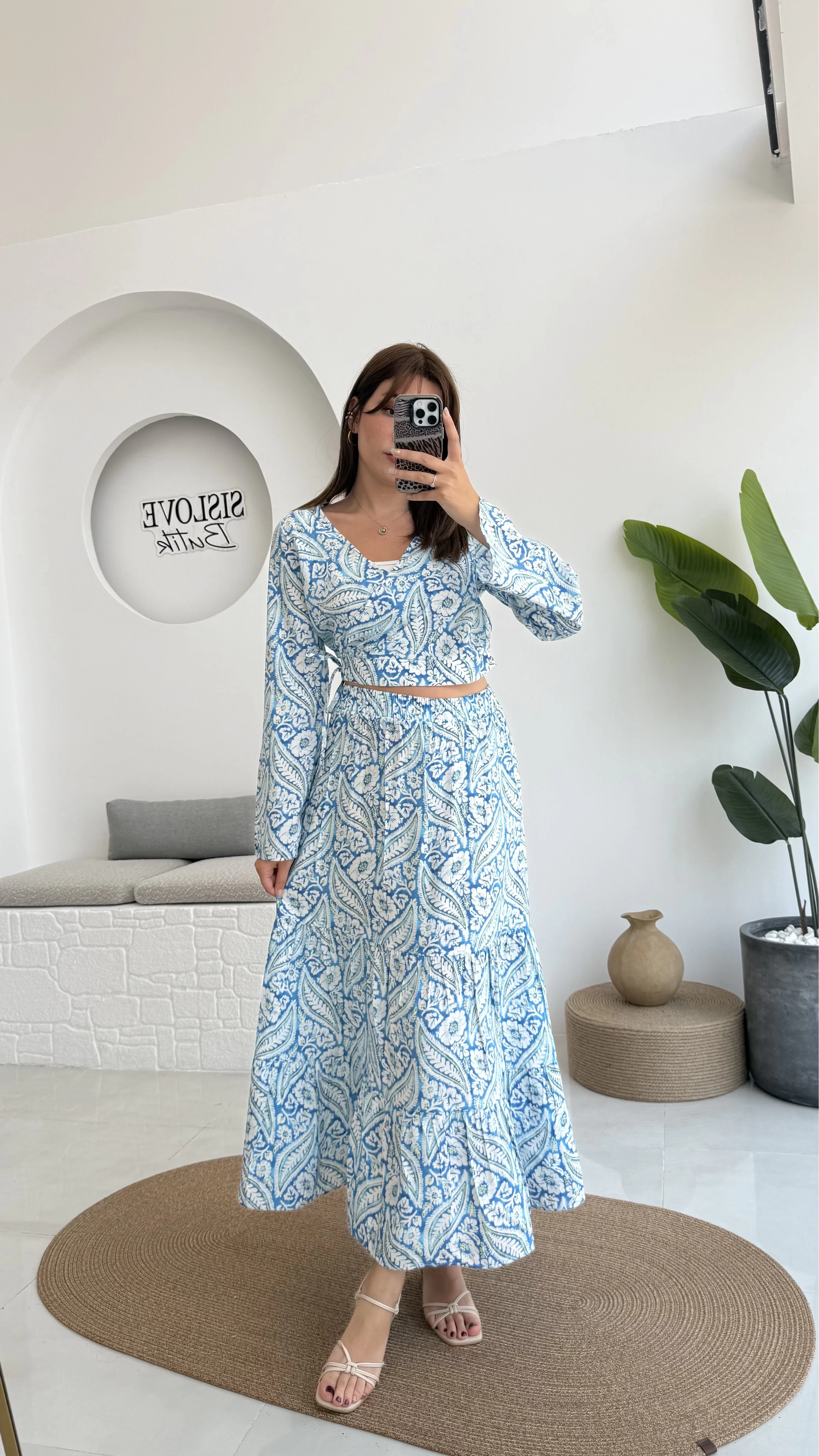 Flow çiçekli etekli takım - 250474 - Mavi